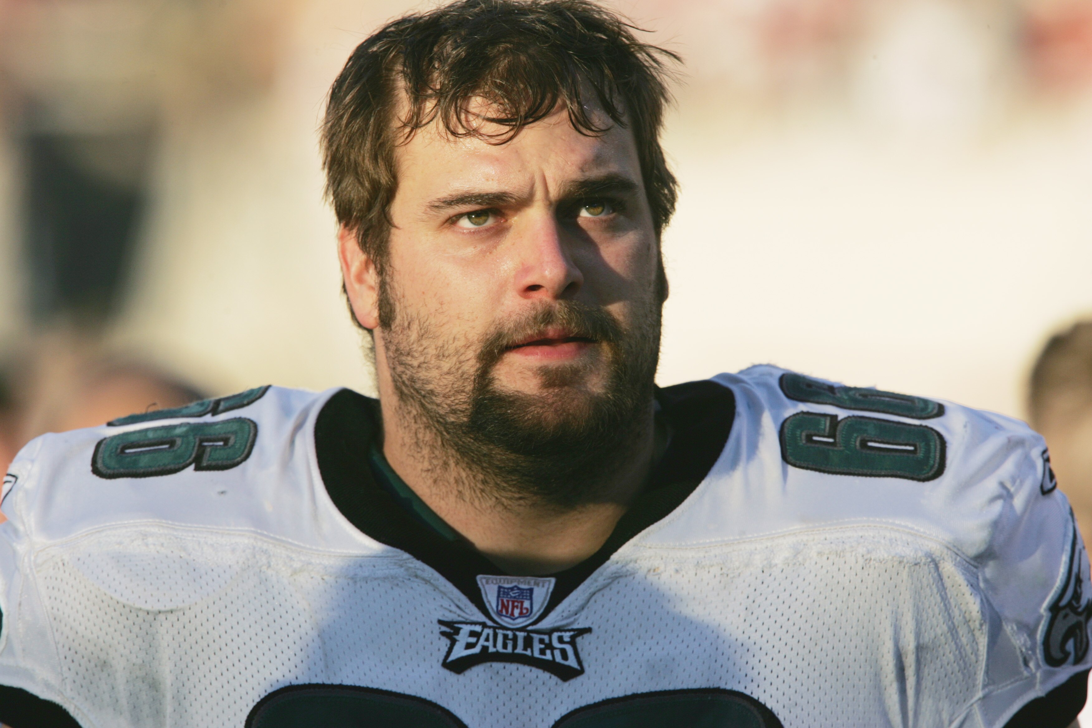 TEMPE, AZ - DECEMBER 24:  Offensive lineman Trey Darilek #66 of the Philadelphia Eagles looks on against the Arizona Cardinals at Sun Devil Stadium on December 24, 2005 in Tempe, Arizona. The Cards defeated the Eagles 27-21.  (Photo by Stephen Dunn/Getty