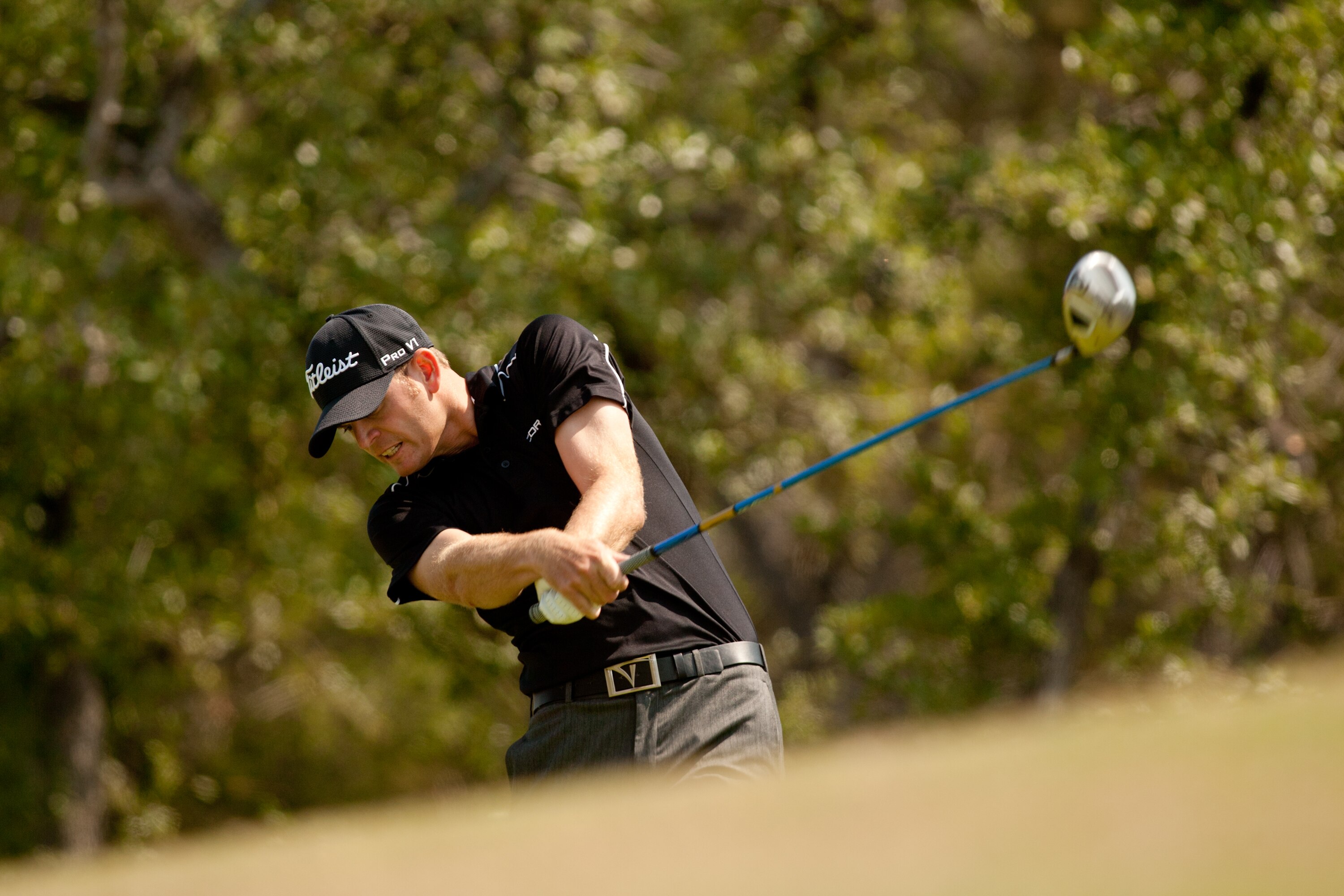 SAN ANTONIO, TX - APRIL 17: Brendan Steele follows through on a tee shot during the final round of the Valero Texas Open at the AT&T Oaks Course at TPC San Antonio on April 17, 2011 in San Antonio, Texas. (Photo by Darren Carroll/Getty Images)