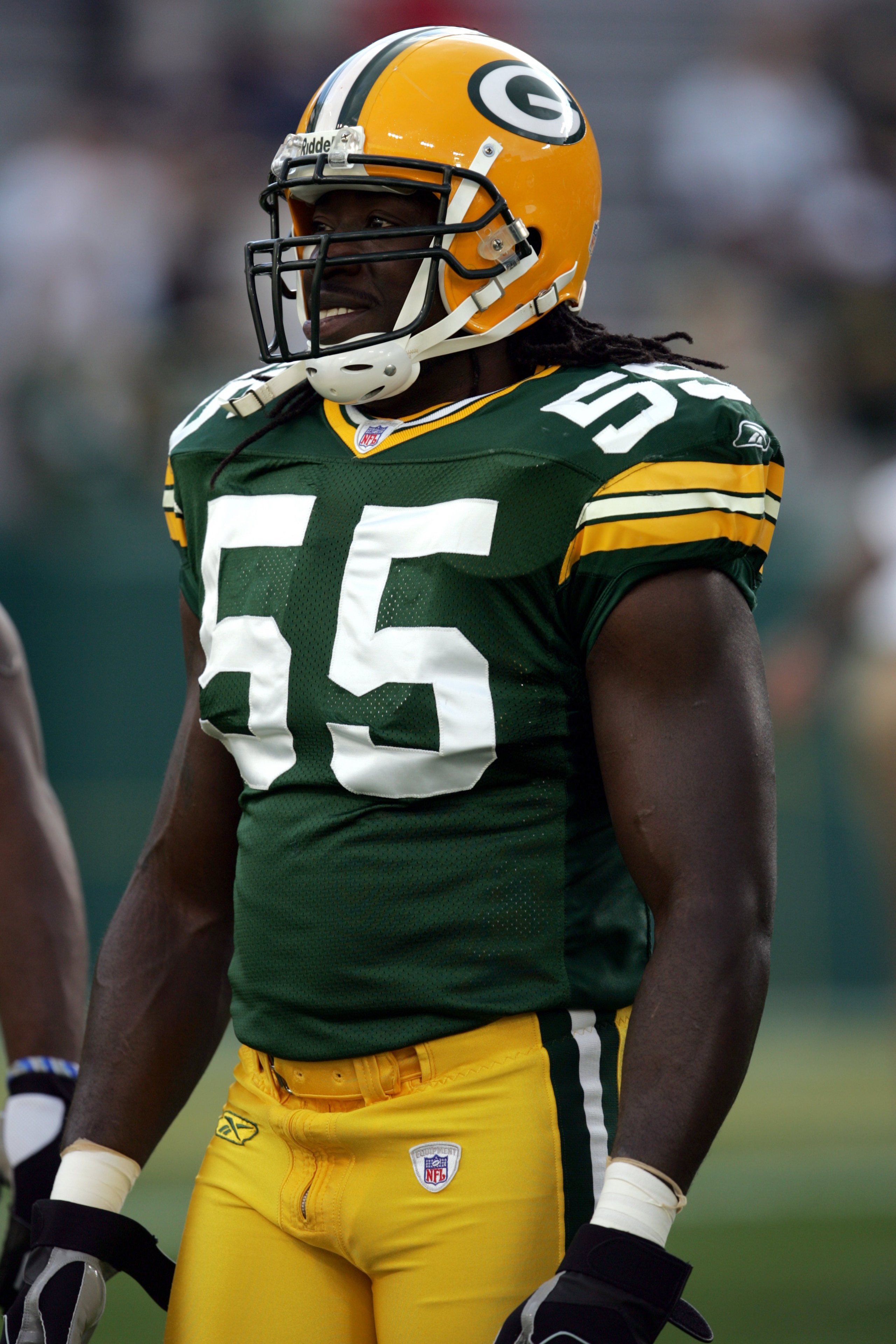 GREEN BAY, WI - AUGUST 19: Linebacker Abdul Hodge #55 of the Green Bay Packers stands on the field during the preseason game against the Atlanta Falcons on August 19, 2006 at Lambeau Field in Green Bay, Wisconsin. The Packers won 38-10. (Photo by Jonatha GREEN BAY, WI - AUGUST 19: Linebacker Abdul Hodge #55 of the Green Bay Packers stands on the field during the preseason game against the Atlanta Falcons on August 19, 2006 at Lambeau Field in Green Bay, Wisconsin. The Packers won 38-10. (Photo by Jonatha