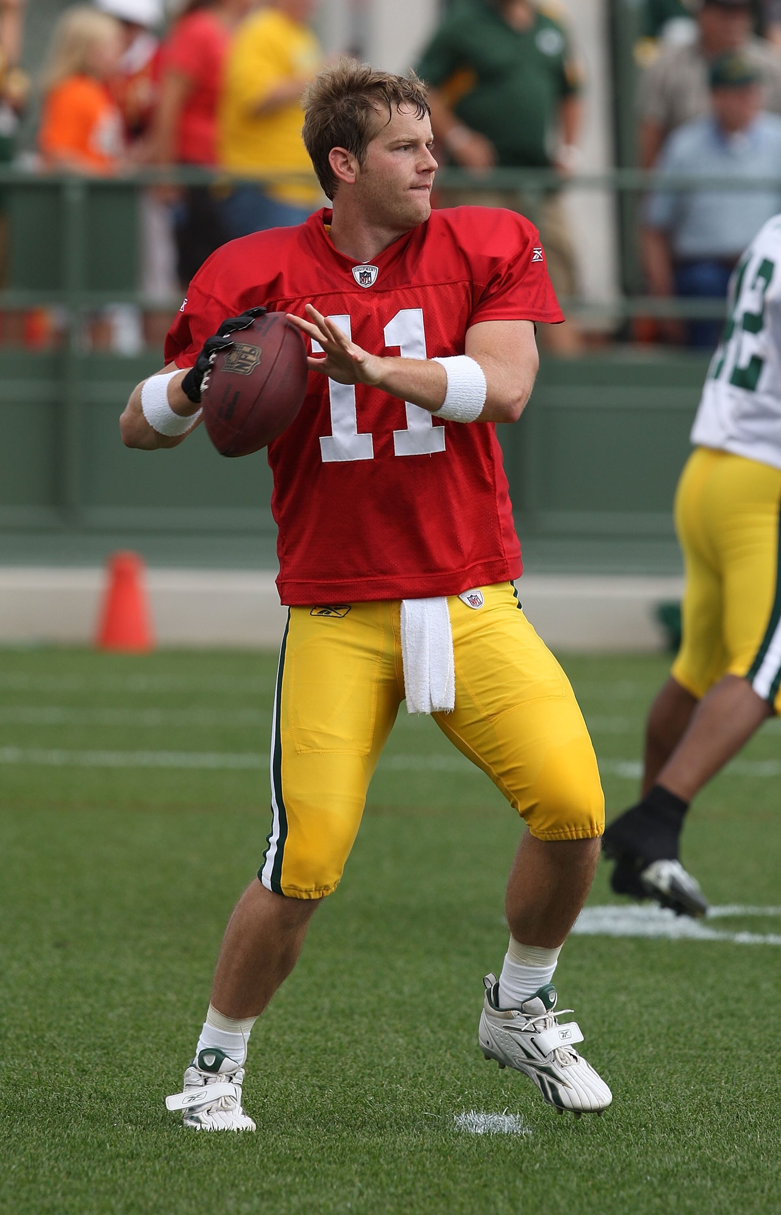 GREEN BAY, WI - AUGUST 03: Brian Brohm #11 of the Green Bay Packers looks for a receiver during practice at summer training camp on August 3, 2009 at the Ray Nitschke Field in Green Bay, Wisconsin. (Photo by Jonathan Daniel/Getty Images) GREEN BAY, WI - AUGUST 03: Brian Brohm #11 of the Green Bay Packers looks for a receiver during practice at summer training camp on August 3, 2009 at the Ray Nitschke Field in Green Bay, Wisconsin. (Photo by Jonathan Daniel/Getty Images)