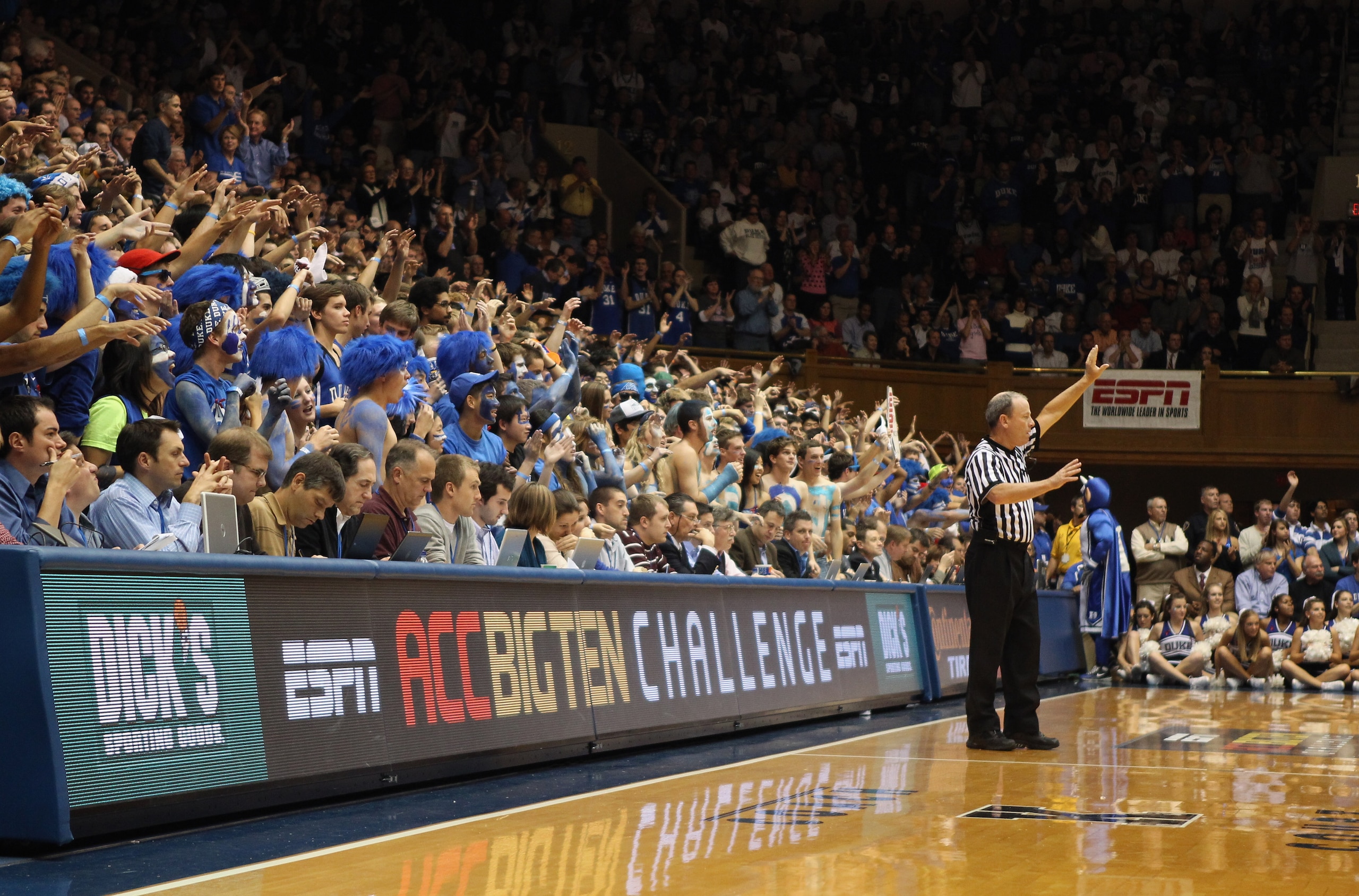 DURHAM, NC - DECEMBER 01:  Cameron Crazies watch on during the game between the Michigan State Spartans and the Duke Blue Devils at Cameron Indoor Stadium on December 1, 2010 in Durham, North Carolina.  (Photo by Streeter Lecka/Getty Images)