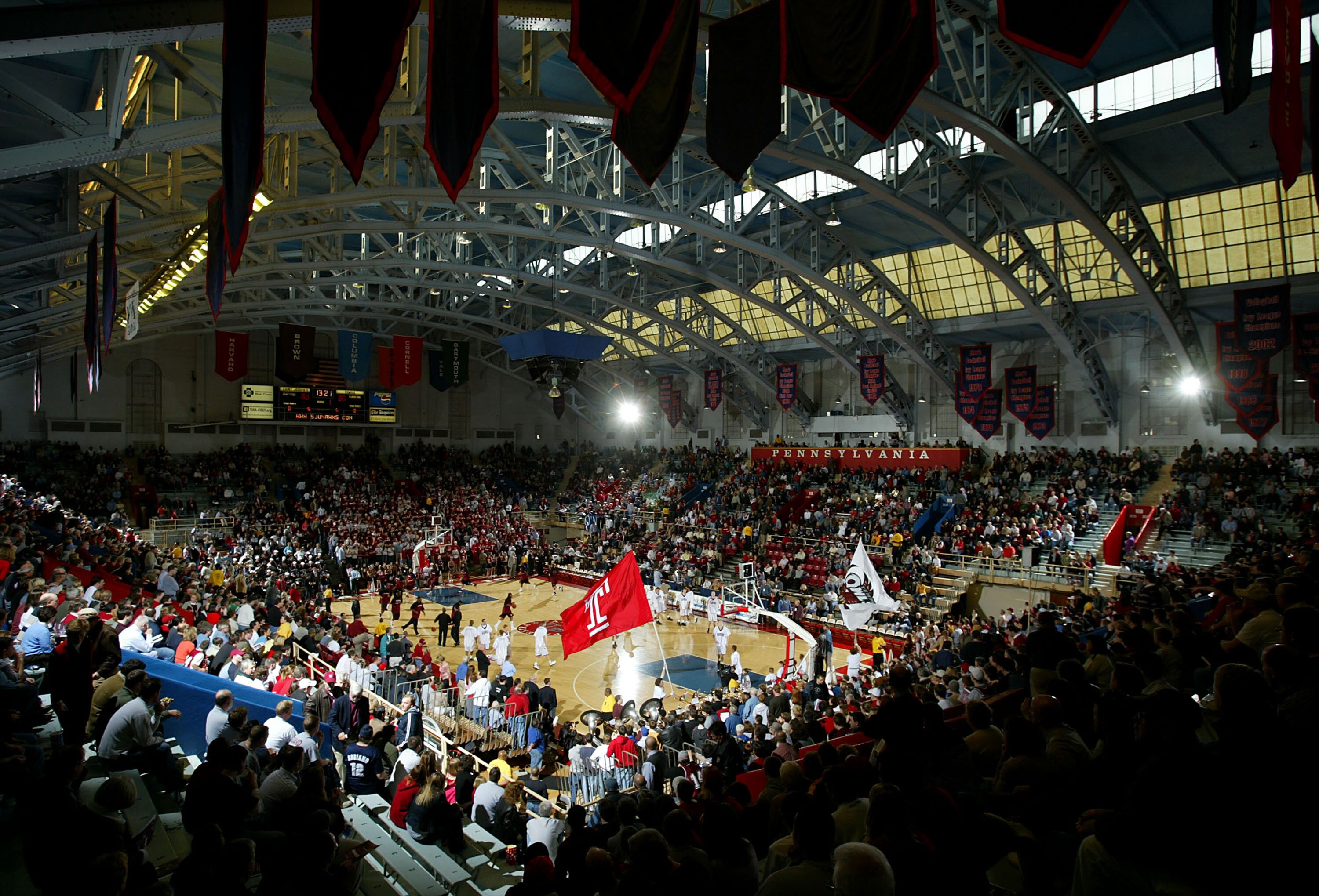 PHILADELPHIA - FEBRUARY 21:  General view as fans file into their seats prior to the #2 Saint Joseph's University Hawks 76-53 defeat of the Temple University Owls during Atlantic 10 basketball action on February 21, 2004 at The Palestra in Philadelphia, P