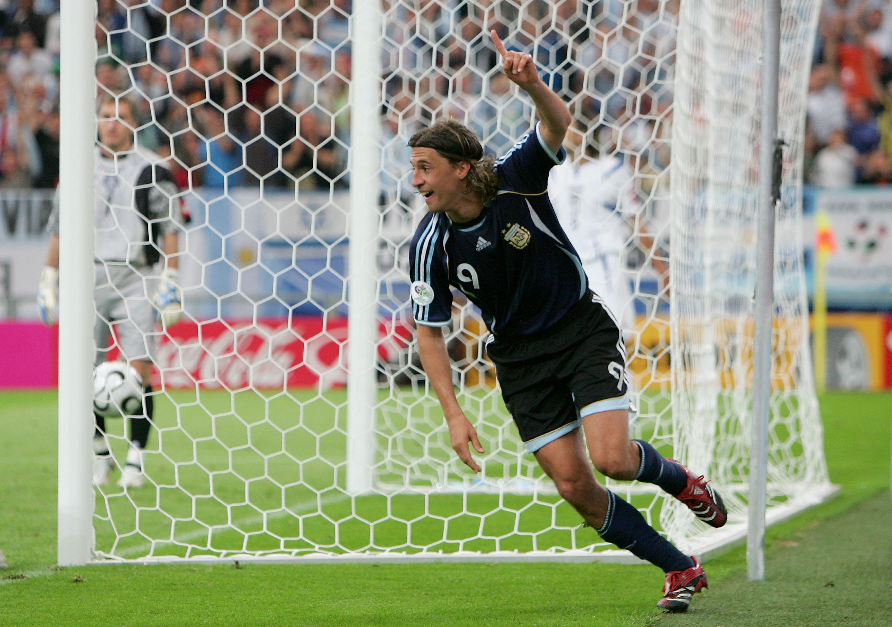 GELSENKIRCHEN, GERMANY - JUNE 16:  Hernan Crespo of Argentina celebrates scoring a goal during the FIFA World Cup Germany 2006 Group C match between Argentina and Serbia & Montenegro at the Stadium Gelsenkirchen on June 16, 2006 in Gelsenkirchen, Germany.