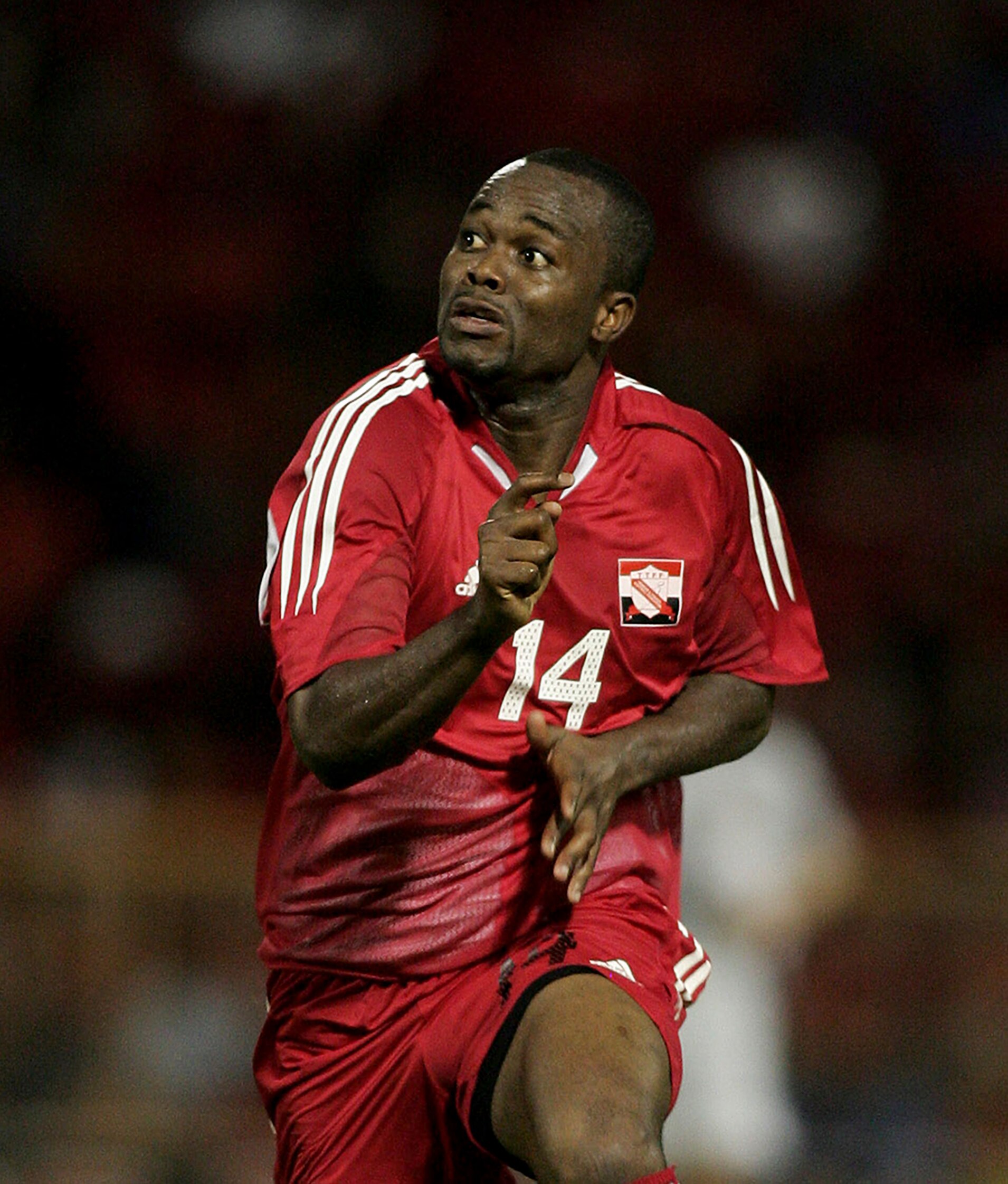 PORT OF SPAIN, TRINIDAD AND TOBAGO - NOVEMBER 12: Stern John of Trinidad during the FIFA World Cup Playoff, 1st Leg match between Trinidad and Tobago and Bahrain at The Hasely Crawford Stadium on November 12, 2005, in Port of Spain, Trinidad.  (Photo by B