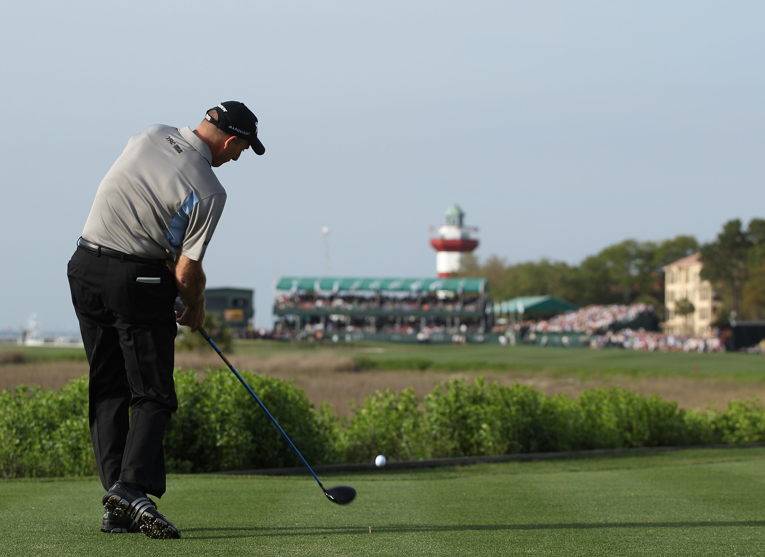 HILTON HEAD ISLAND, SC - APRIL 18: Jim Furyk hits his tee shot on the first playoff hole during the final round of the Verizon Heritage at the Harbour Town Golf Links on April 18, 2010 in Hilton Head lsland, South Carolina. (Photo by Scott Halleran/Gett HILTON HEAD ISLAND, SC - APRIL 18: Jim Furyk hits his tee shot on the first playoff hole during the final round of the Verizon Heritage at the Harbour Town Golf Links on April 18, 2010 in Hilton Head lsland, South Carolina. (Photo by Scott Halleran/Gett