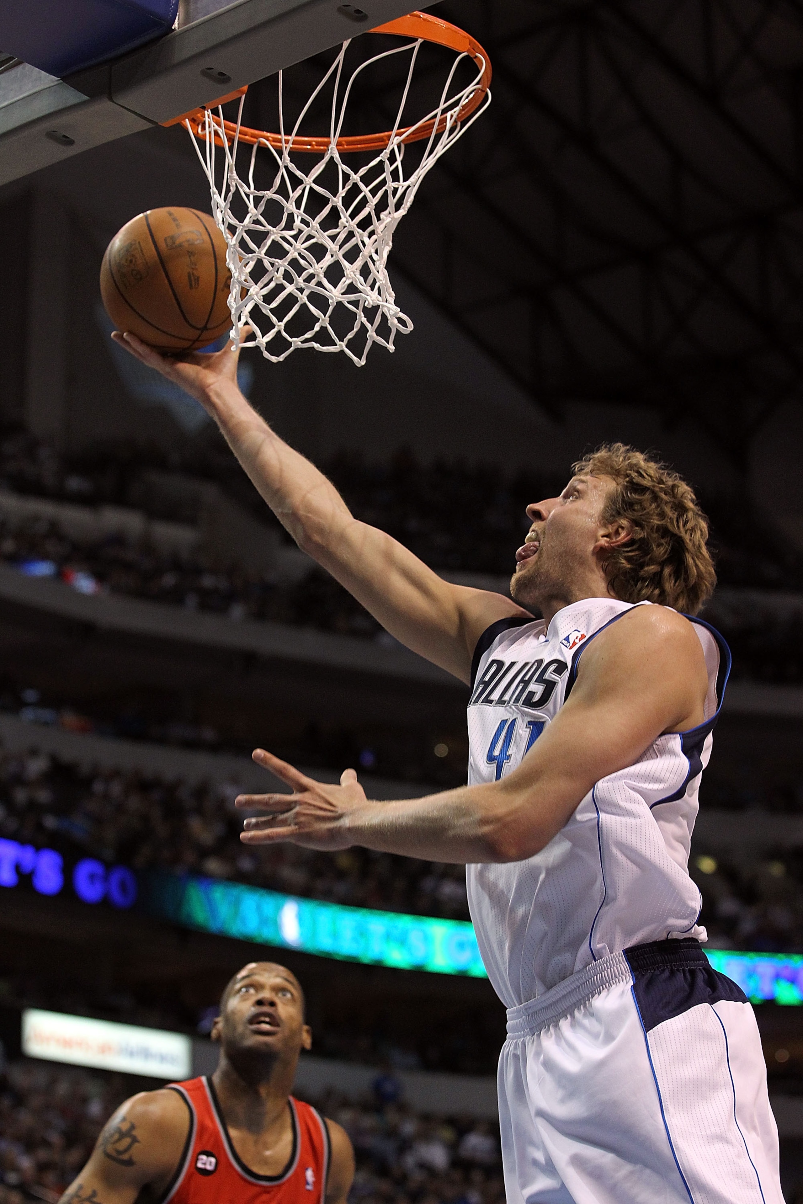 DALLAS, TX - APRIL 16:  Forward Dirk Nowitzki #41 of the Dallas Mavericks takes a shot against the Portland Trail Blazers in Game One of the Western Conference Quarterfinals during the 2011 NBA Playoffs on April 16, 2011 at American Airlines Center in Dal