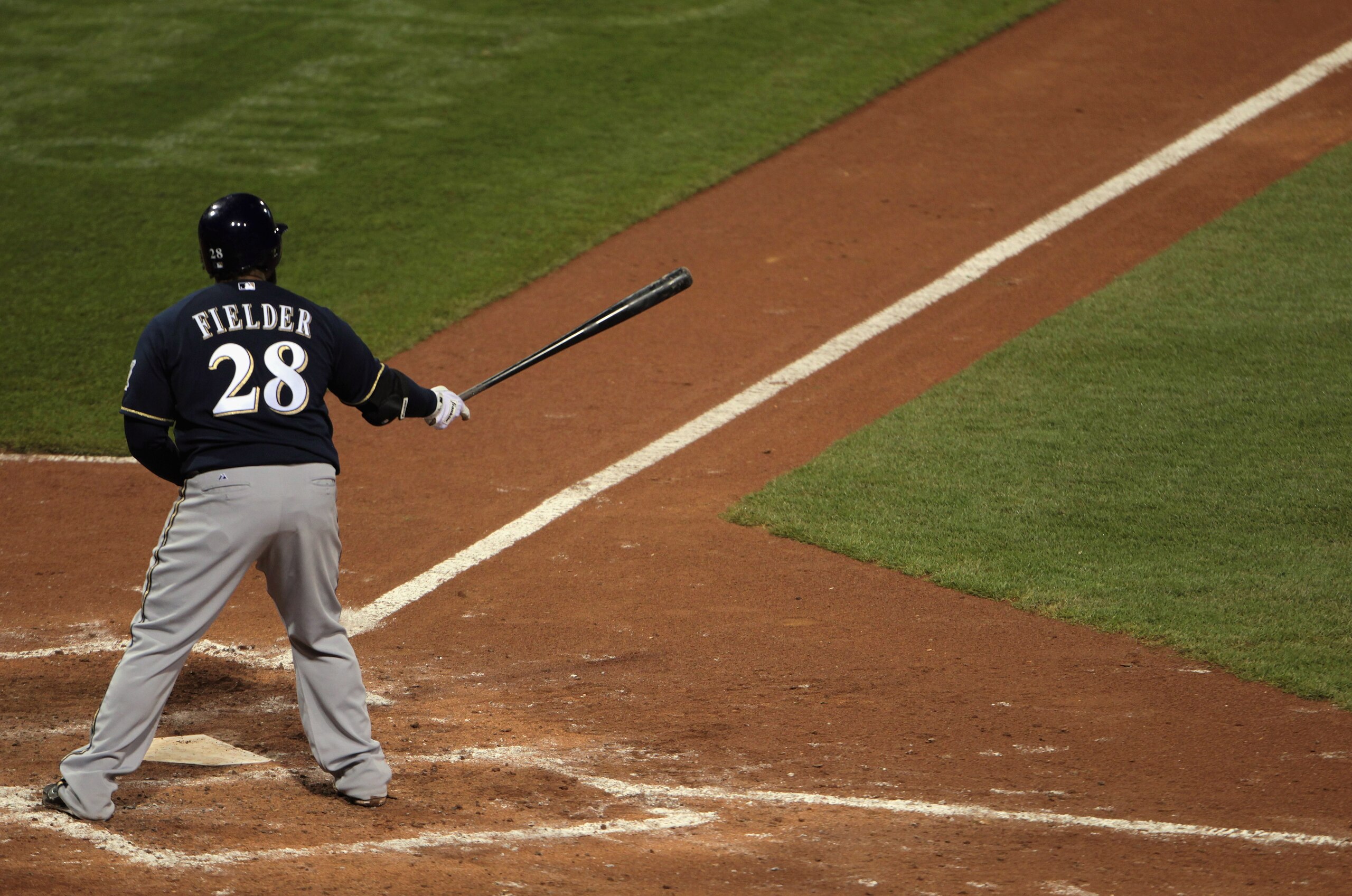 PITTSBURGH, PA - APRIL 14:  Prince Fielder #28 of the Milwaukee Brewers waits for a pitch at home plate during their game against the Pittsburgh Pirates at PNC Park on April 14, 2011 in Pittsburgh, Pennsylvania.  (Photo by Scott Halleran/Getty Images)