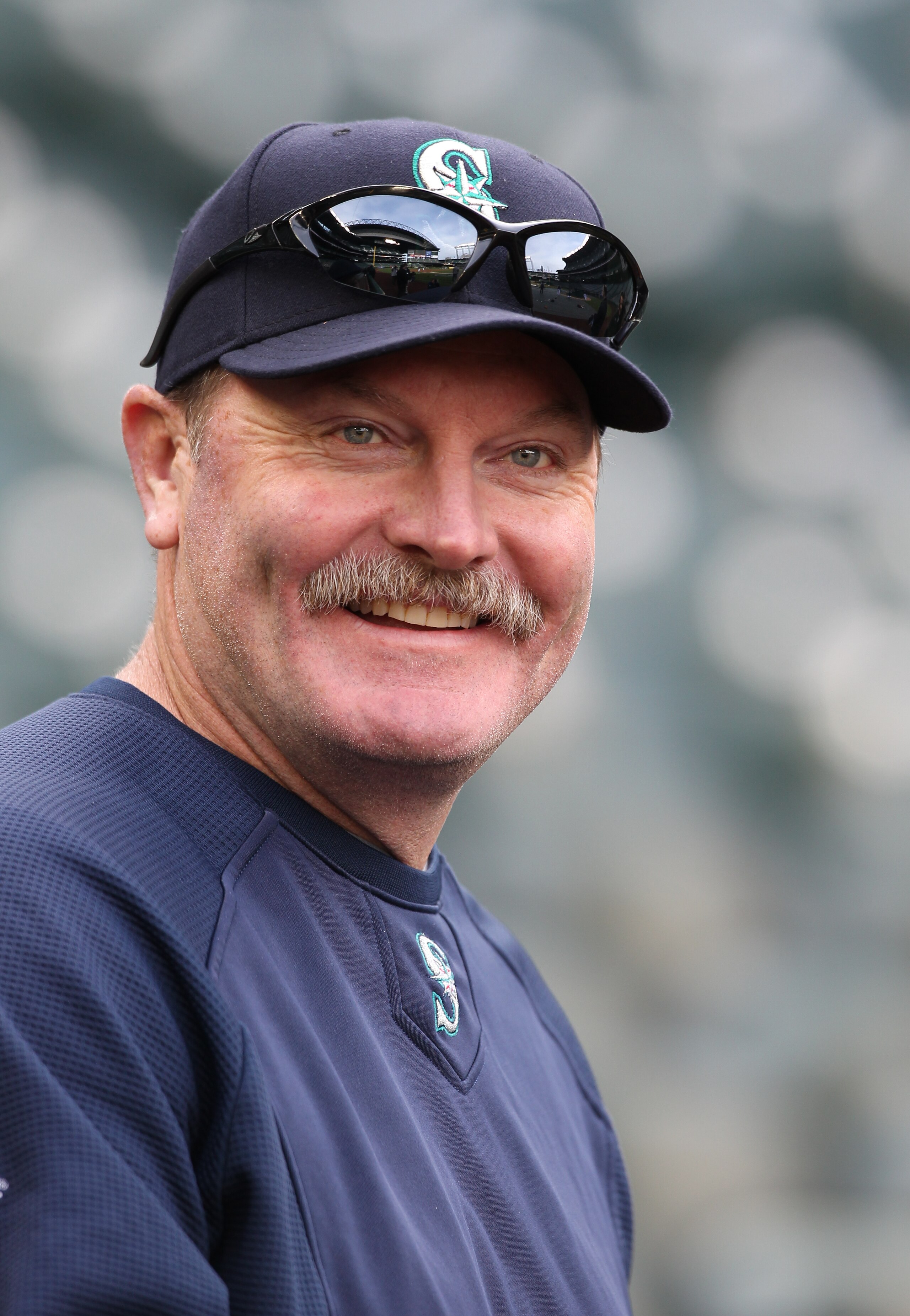 SEATTLE, WA - APRIL 12:  Manager Eric Wedge #22 of the Seattle Mariners smiles during batting practice prior to the game against the Toronto Blue Jays at Safeco Field on April 12, 2011 in Seattle, Washington. (Photo by Otto Greule Jr/Getty Images)