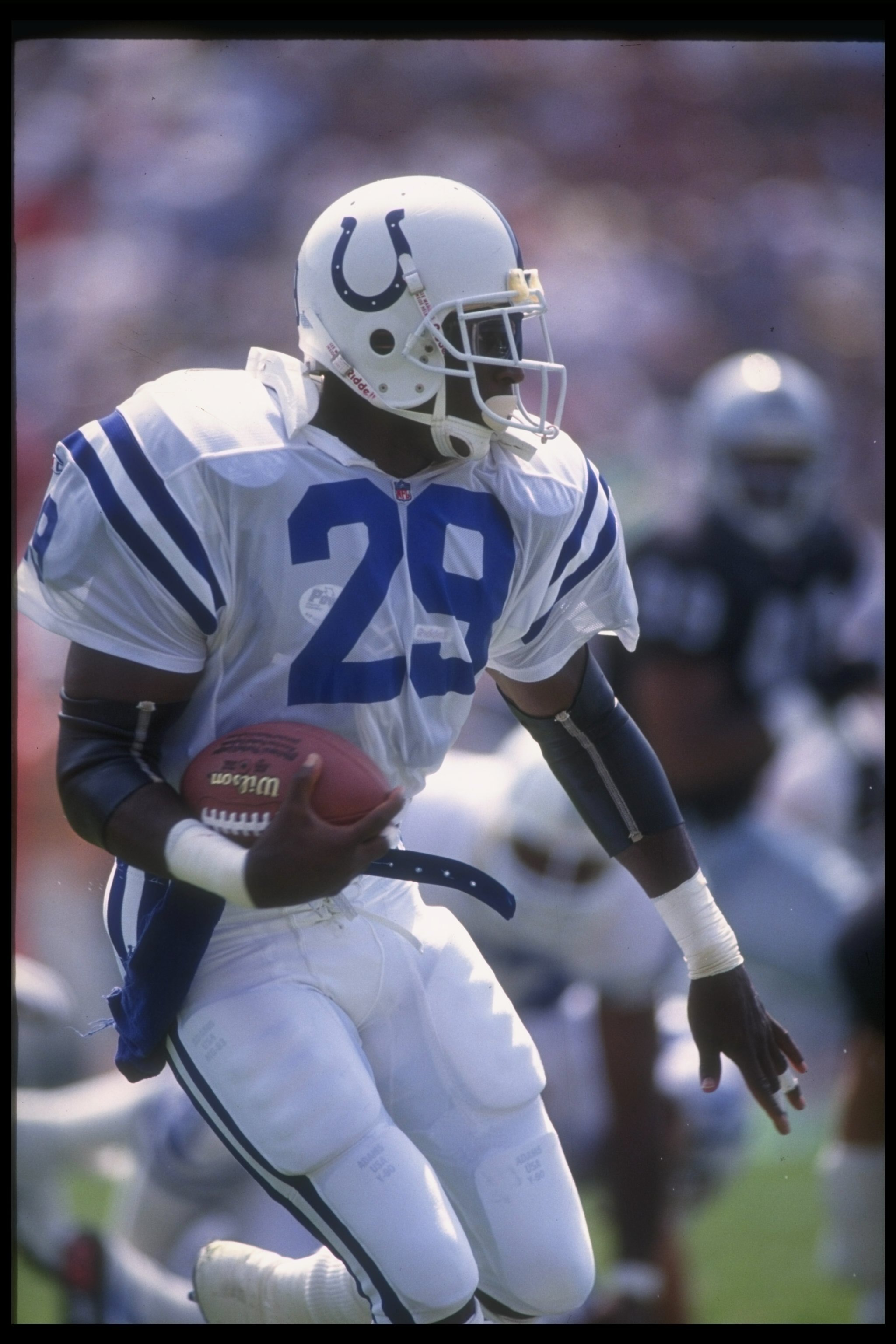 15 Sep 1991:  Running back Eric Dickerson of the Indianapolis Colts moves the ball during a game against the Los Angeles Raiders at the RCA Dome in Indianapolis, Indiana.  The Raiders won the game, 16-0. Mandatory Credit: Stephen Dunn  /Allsport