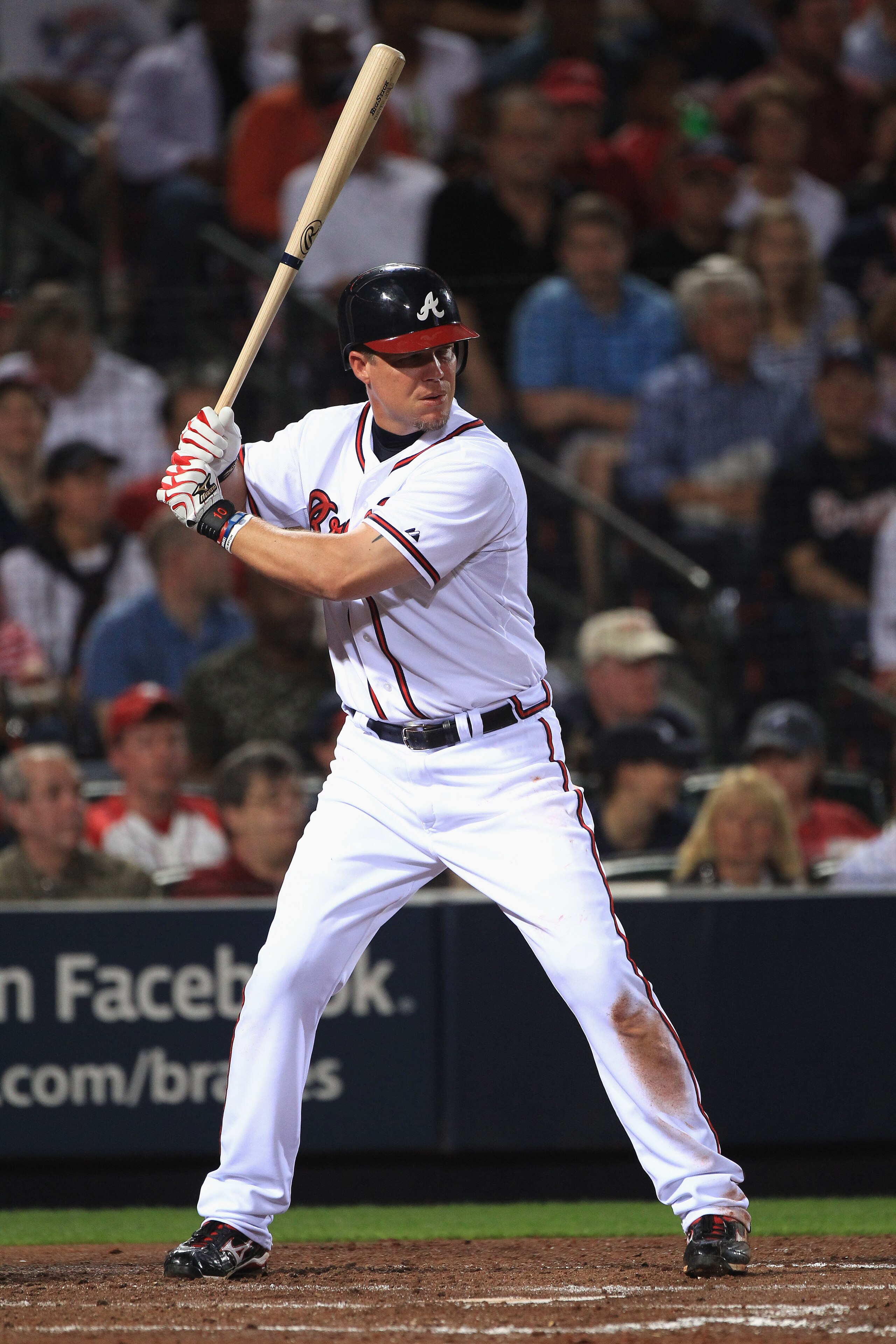 ATLANTA, GA - APRIL 08:  Chipper Jones #10 of the Atlanta Braves during their opening day game against the Philadephia Phillies at Turner Field on April 8, 2011 in Atlanta, Georgia.  (Photo by Streeter Lecka/Getty Images)
