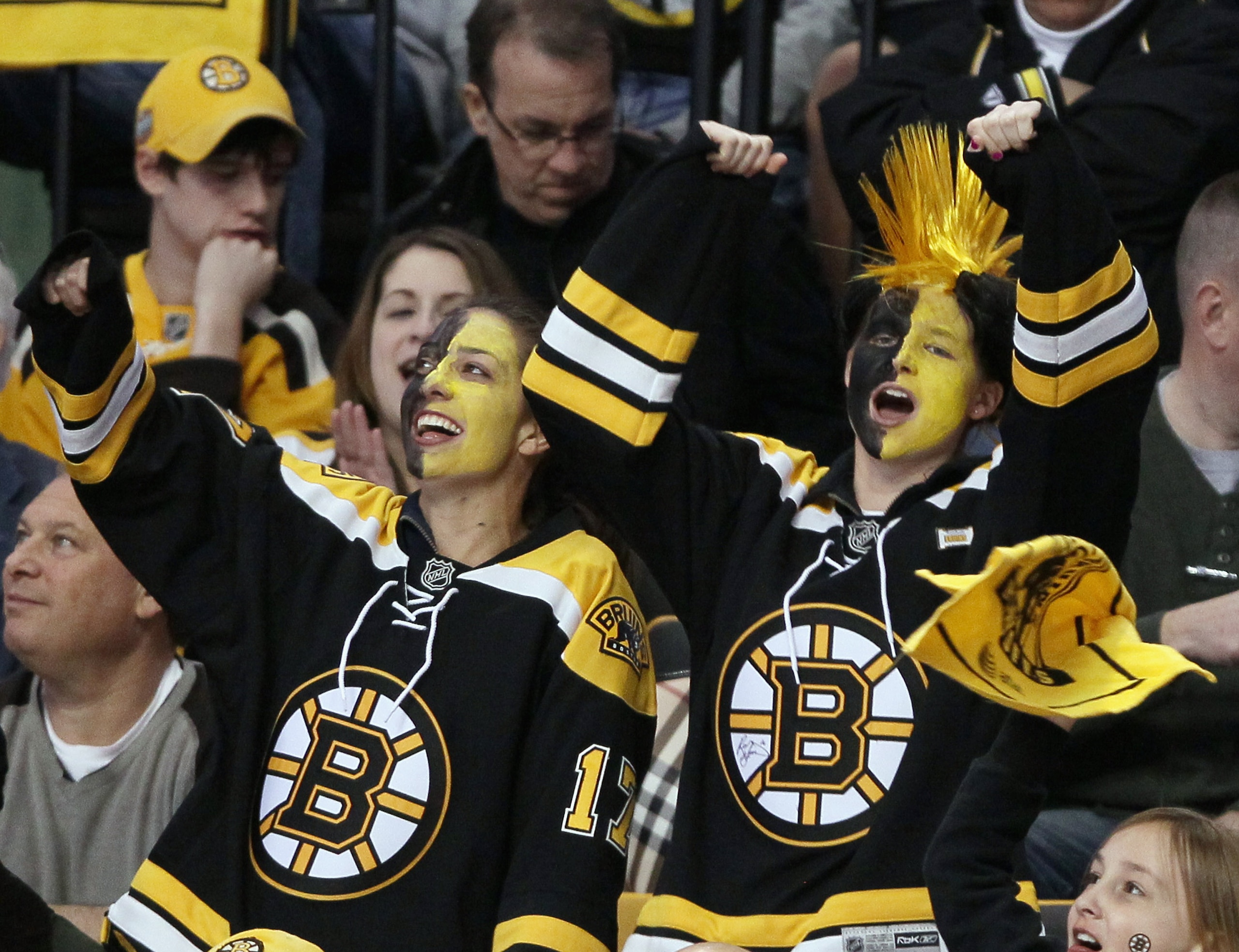 BOSTON, MA - APRIL 14:  Boston Bruins fans cheer on their team in the third quarter against the Montreal Canadiens in Game One of the Eastern Conference Quarterfinals during the 2011 NHL Stanley Cup Playoffs at TD Garden on April 14, 2011 in Boston, Massa