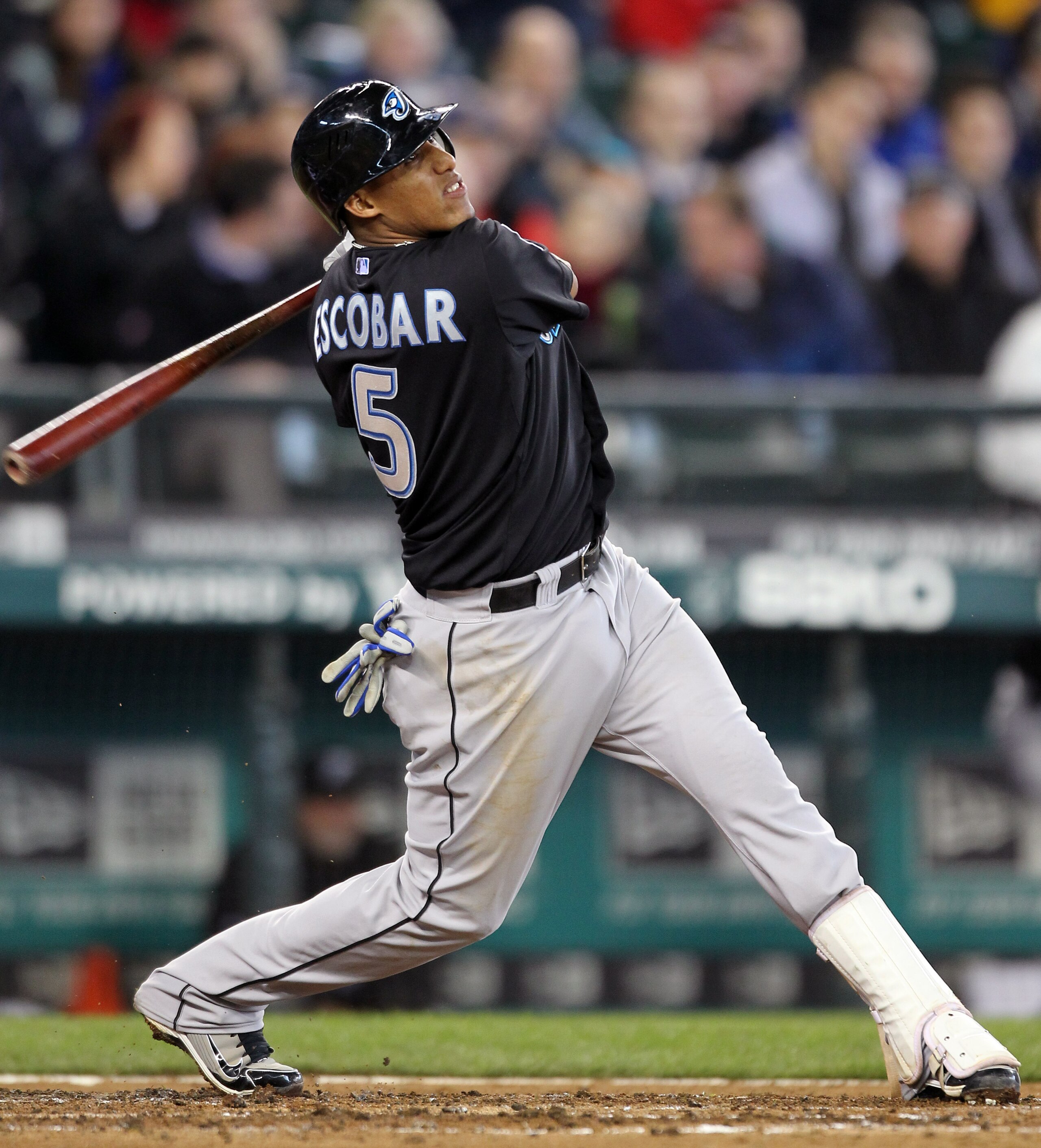 SEATTLE, WA - APRIL 13:  Yunel Escobar #5 of the Toronto Blue Jays bats against the Seattle Mariners at Safeco Field on April 13, 2011 in Seattle, Washington. (Photo by Otto Greule Jr/Getty Images)