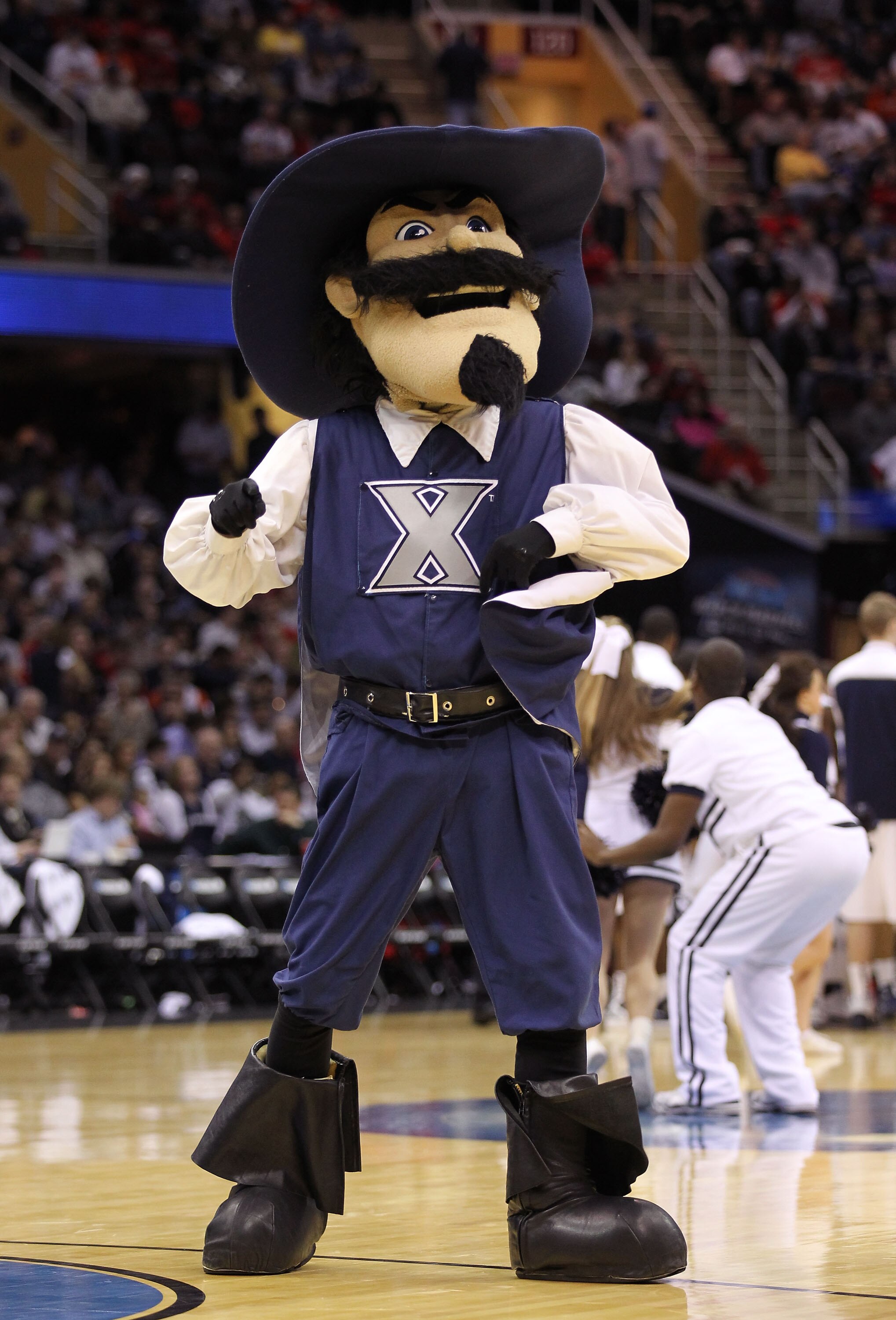 CLEVELAND, OH - MARCH 18: The Xavier Musketeers mascot walks on the court during the game against the Marquette Golden Eagles during the second round of the 2011 NCAA men's basketball tournament at Quicken Loans Arena on March 18, 2011 in Cleveland, Ohio.