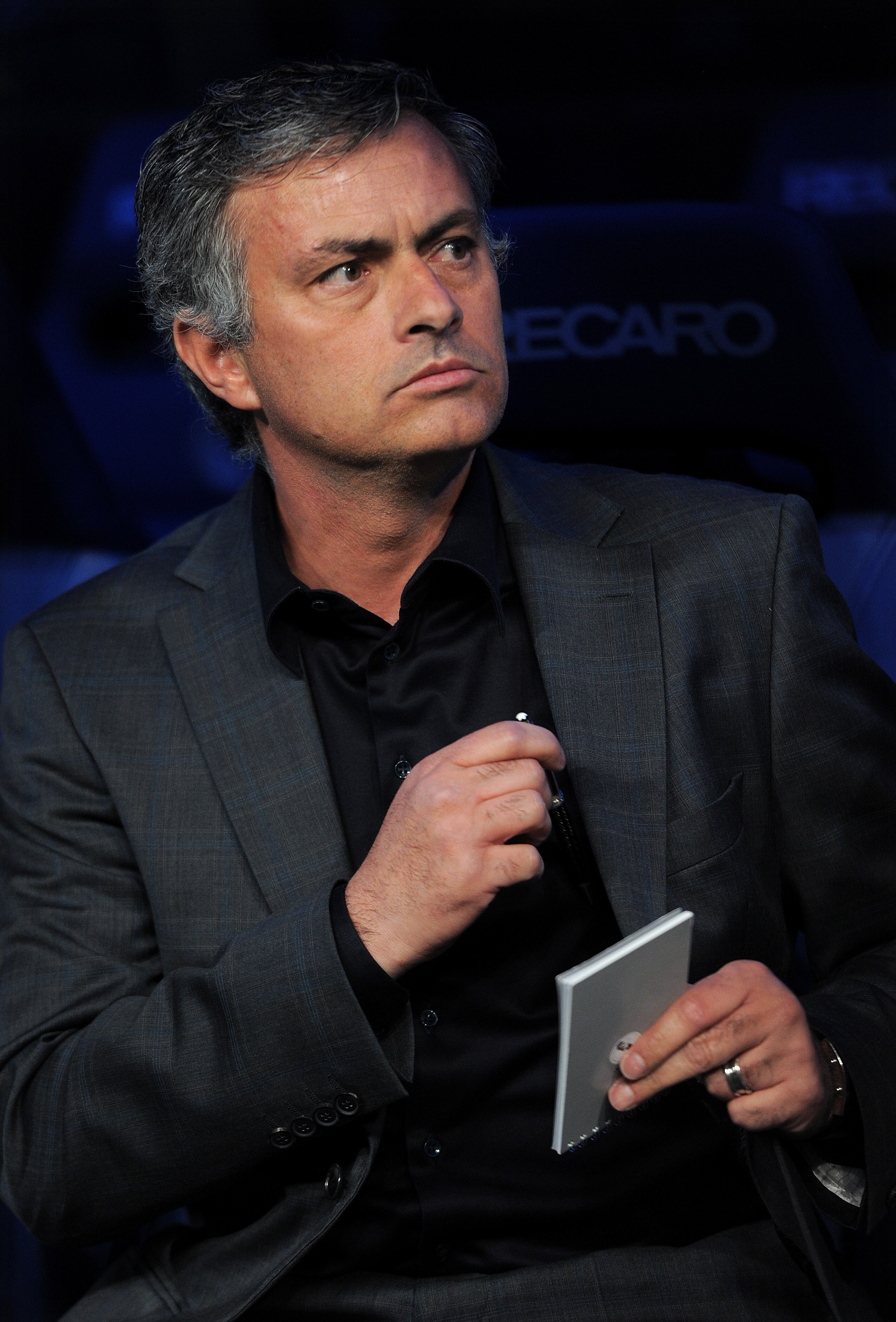 MADRID, SPAIN - APRIL 16:  Head coach Jose Mourinho of Real Madrid looks on prior to the start of the la Liga match between Real Madrid and Barcelona at Estadio Santiago Bernabeu on April 16, 2011 in Madrid, Spain.  (Photo by Jasper Juinen/Getty Images)