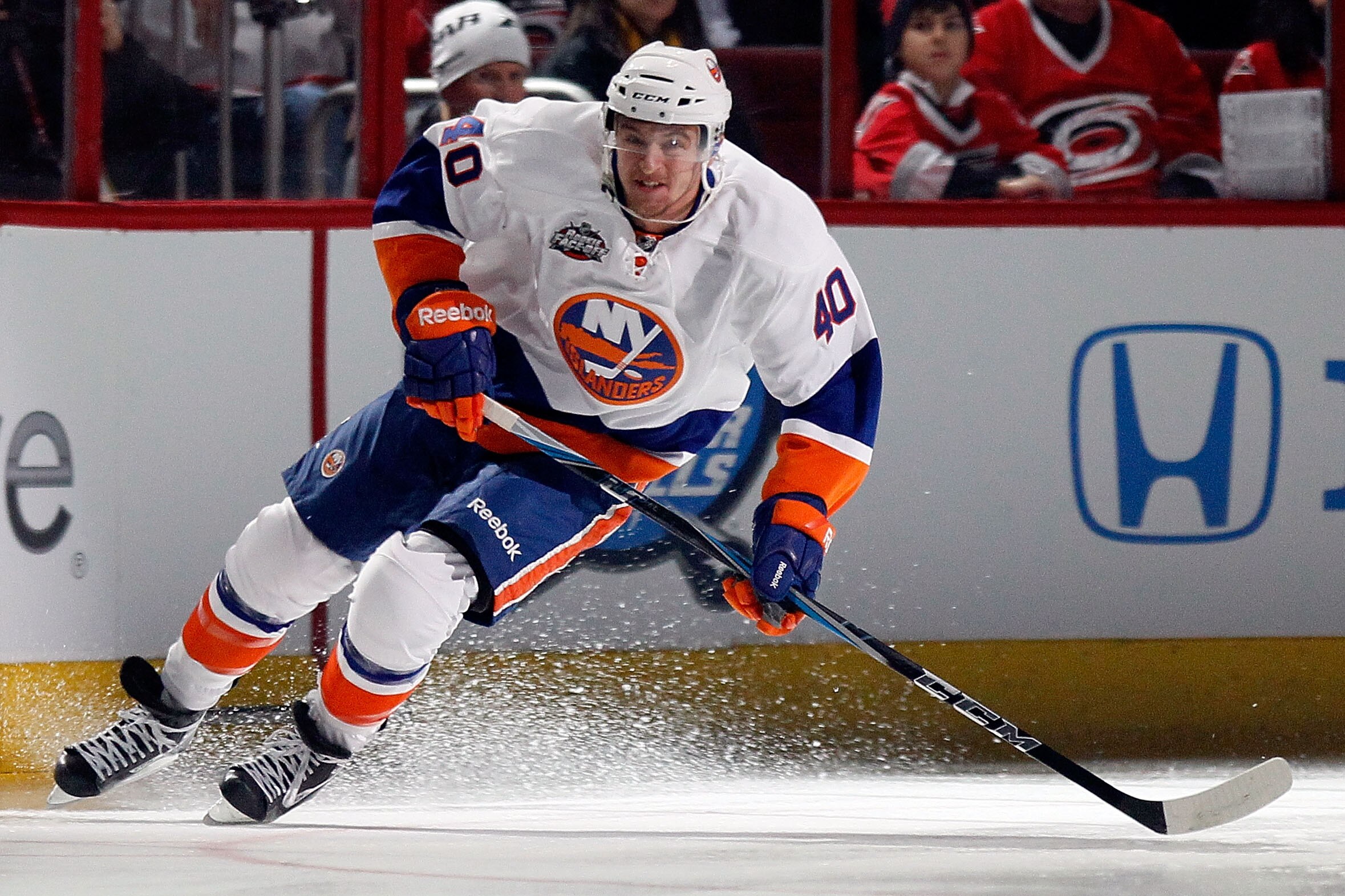RALEIGH, NC - JANUARY 29:  Michael Grabner #40 of the New York Islanders skates on his way to winning fastest skater during the Honda NHL SuperSkills competition part of 2011 NHL All-Star Weekend at the RBC Center on January 29, 2011 in Raleigh, North Car