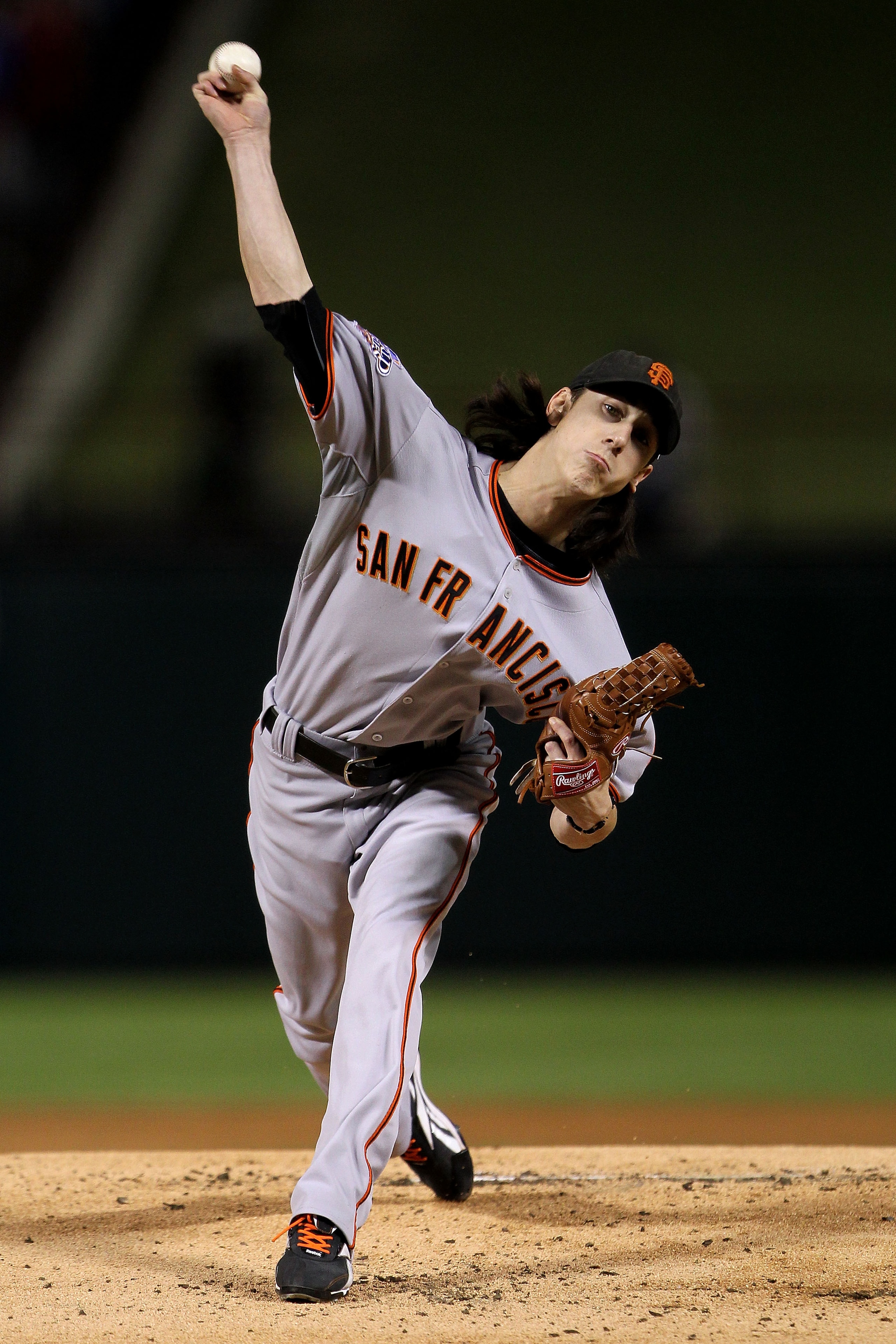 ARLINGTON, TX - NOVEMBER 01: Starting pitcher Tim Lincecum #55 of the San Francisco Giants pitches against the Texas Rangers in Game Five of the 2010 MLB World Series at Rangers Ballpark in Arlington on November 1, 2010 in Arlington, Texas. (Photo by Do ARLINGTON, TX - NOVEMBER 01: Starting pitcher Tim Lincecum #55 of the San Francisco Giants pitches against the Texas Rangers in Game Five of the 2010 MLB World Series at Rangers Ballpark in Arlington on November 1, 2010 in Arlington, Texas. (Photo by Do