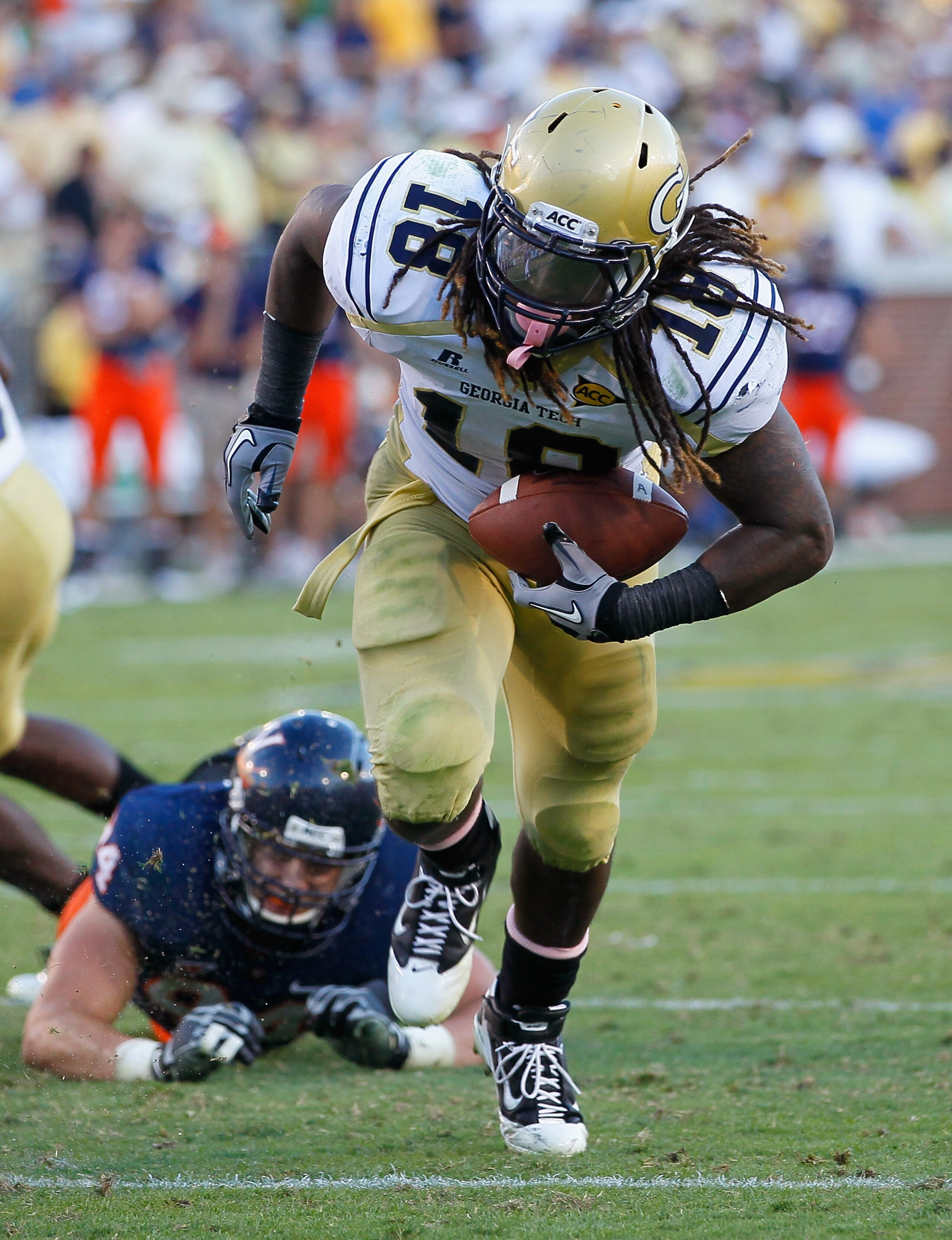 ATLANTA - OCTOBER 09:  Anthony Allen #18 of the Georgia Tech Yellow Jackets rushes for a touchdown against the Virginia Cavaliers at Bobby Dodd Stadium on October 9, 2010 in Atlanta, Georgia.  (Photo by Kevin C. Cox/Getty Images)