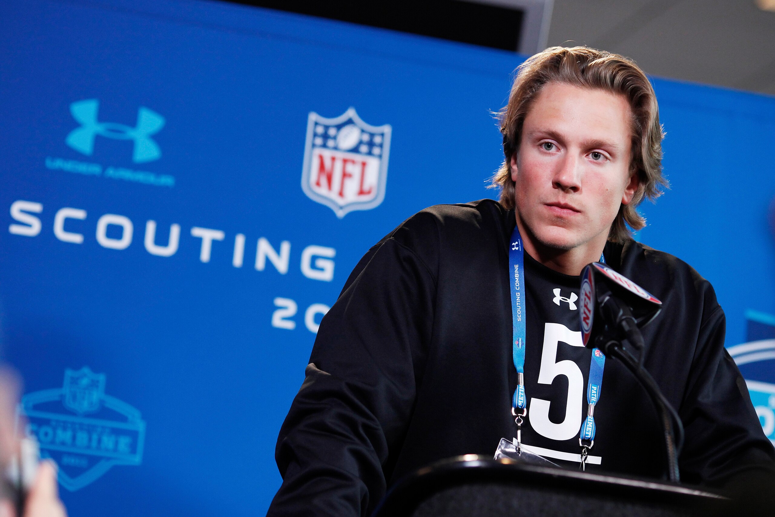 INDIANAPOLIS, IN - FEBRUARY 25:  Missouri Tigers quarterback Blaine Gabbert answers questions during a media session at the 2011 NFL Scouting Combine at Lucas Oil Stadium on February 25, 2011 in Indianapolis, Indiana. (Photo by Joe Robbins/Getty Images)