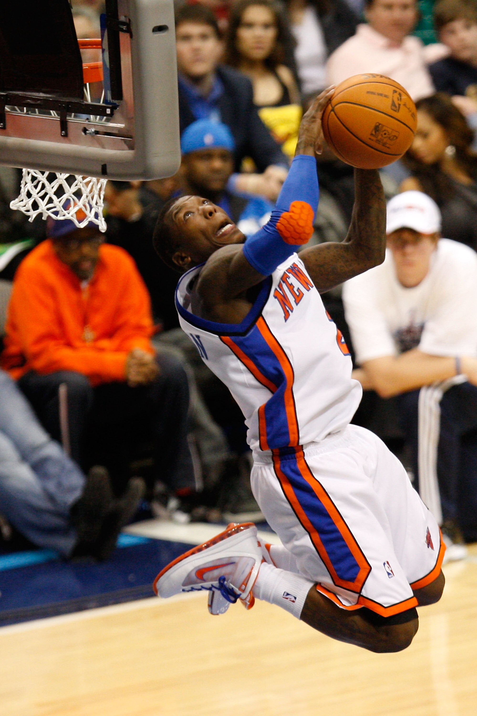 DALLAS - FEBRUARY 13:  Nate Robinson #2 of the New York Knicks attempts a dunk during the Sprite Slam Dunk Contest on All-Star Saturday Night, part of 2010 NBA All-Star Weekend at American Airlines Center on February 13, 2010 in Dallas, Texas. NOTE TO USE