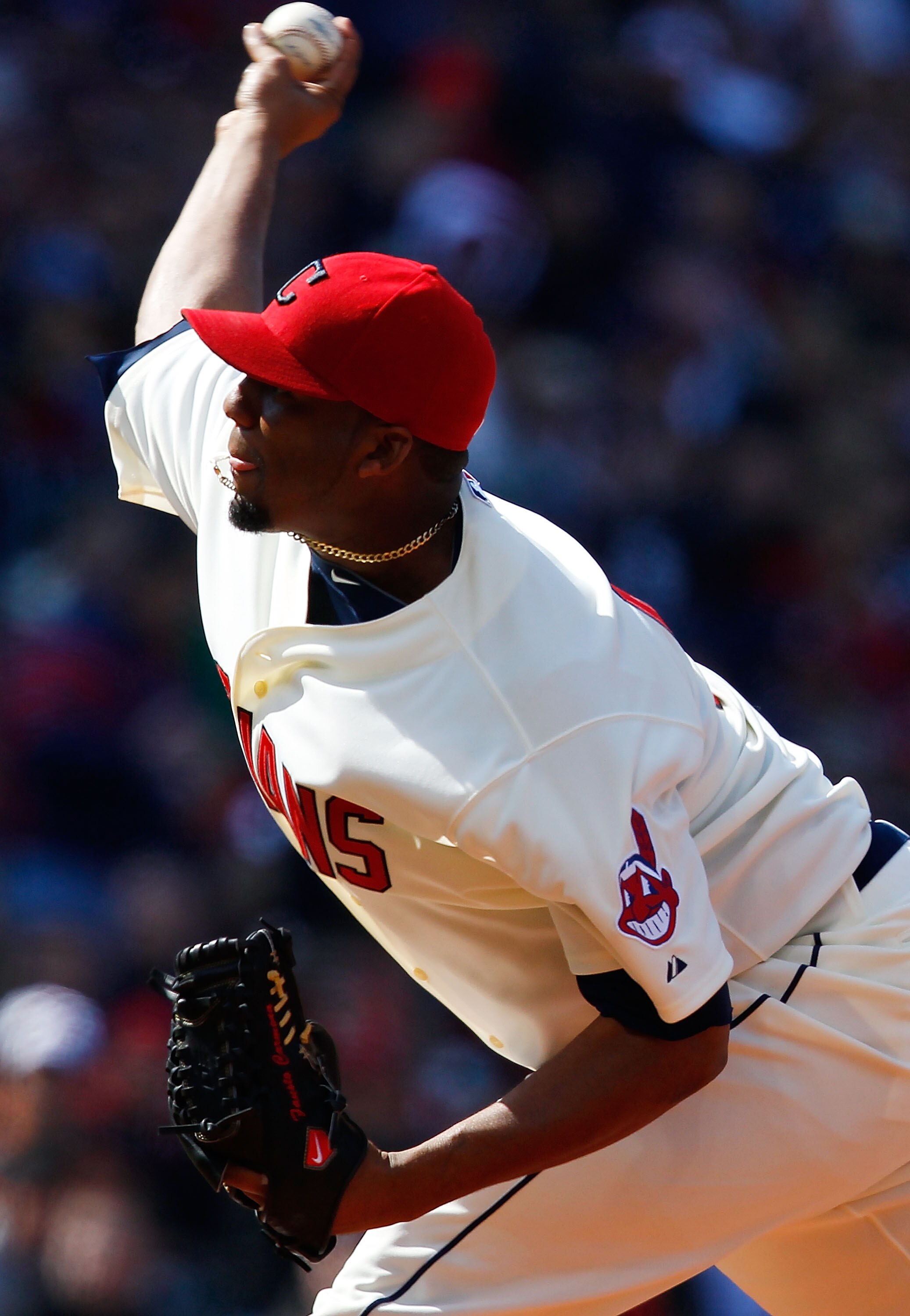 CLEVELAND - APRIL 01:  Fausto Carmona #55 of the Cleveland Indians pitches against the Chicago White Sox during the Opening Day game on April 1, 2011 at Progressive Field in Cleveland, Ohio.  (Photo by Jared Wickerham/Getty Images)