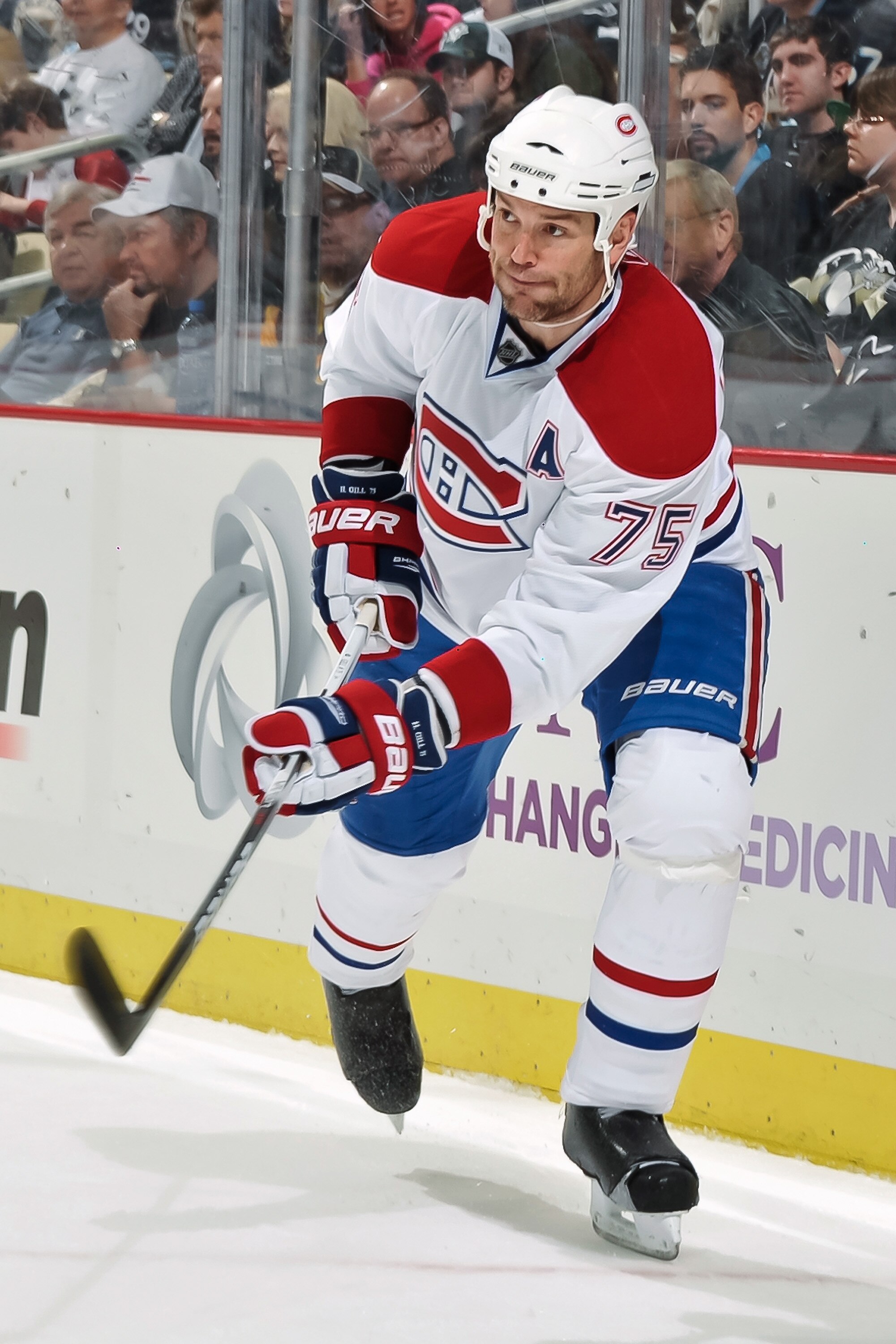 PITTSBURGH, PA - MARCH 12:  Hal Gill #75 of the Montreal Canadiens skates against the Pittsburgh Penguins on March 12, 2011 at CONSOL Energy Center in Pittsburgh, Pennsylvania.  (Photo by Jamie Sabau/Getty Images)