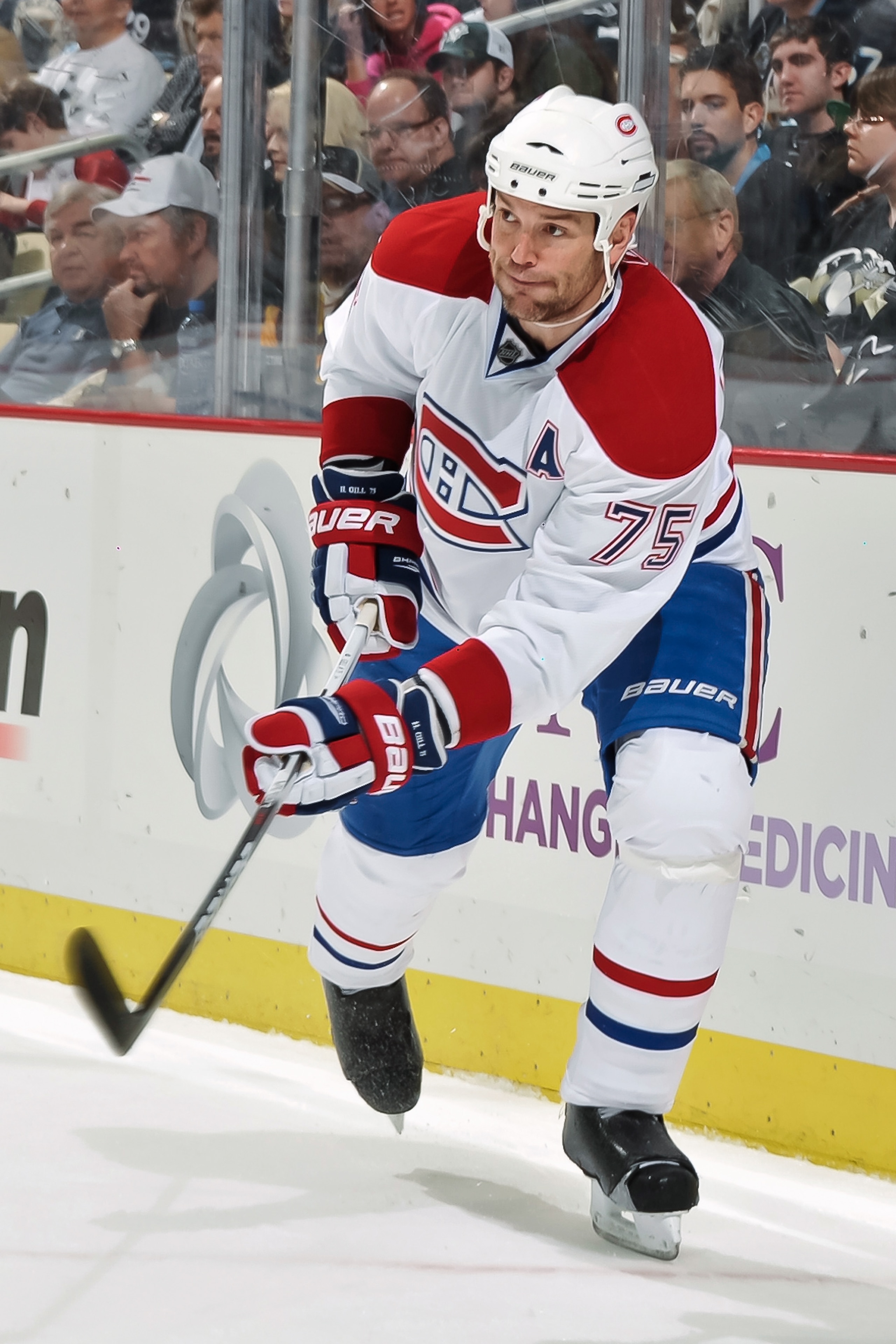 PITTSBURGH, PA - MARCH 12:  Hal Gill #75 of the Montreal Canadiens skates against the Pittsburgh Penguins on March 12, 2011 at CONSOL Energy Center in Pittsburgh, Pennsylvania.  (Photo by Jamie Sabau/Getty Images)
