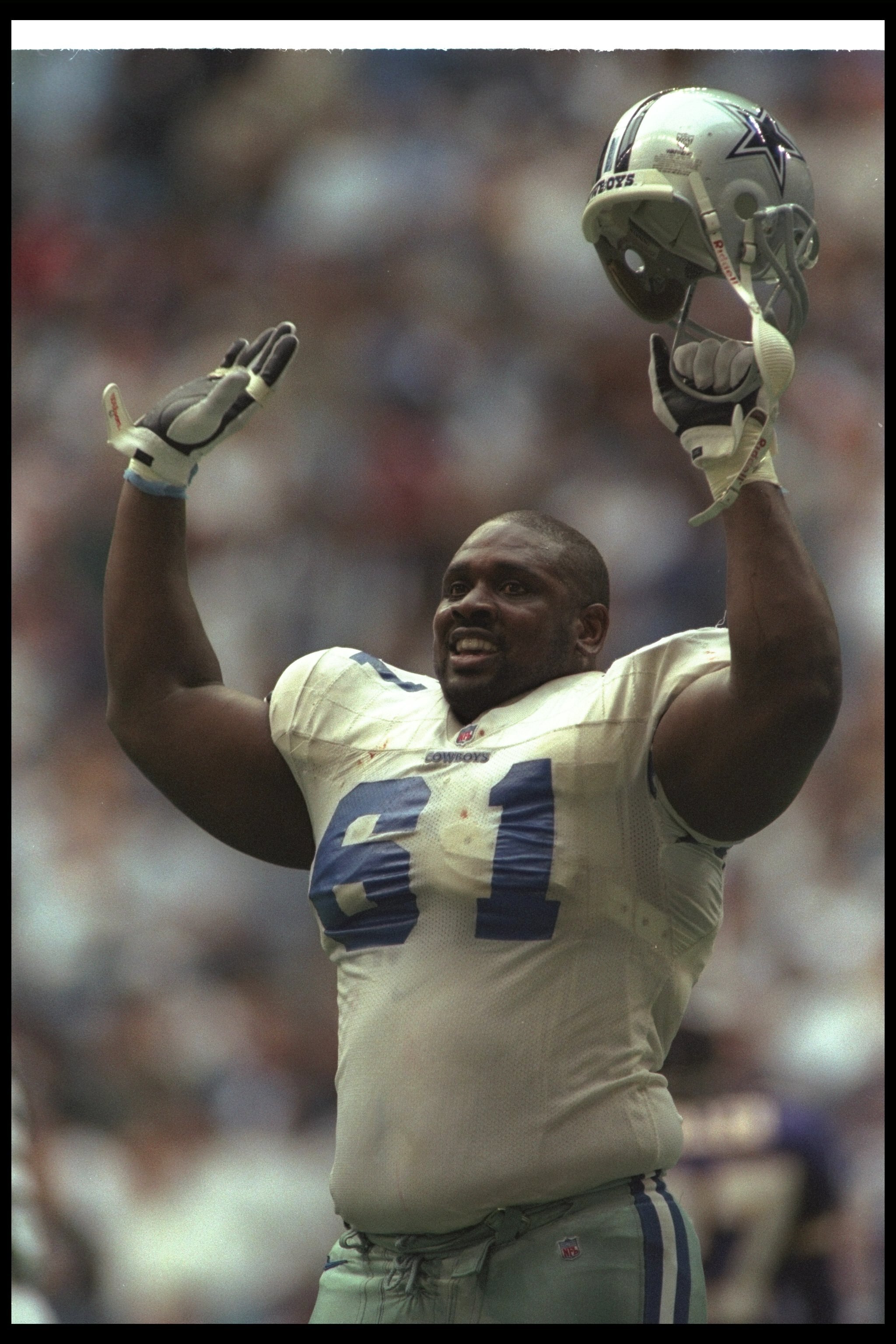 28 Dec 1996:  Offensive lineman Nate Newton of the Dallas Cowboys celebrates during a playoff game against the Minnesota Vikings at Texas Stadium in Irving, Texas.  The Cowboys won the game, 40-15. Mandatory Credit: Brian Bahr  /Allsport