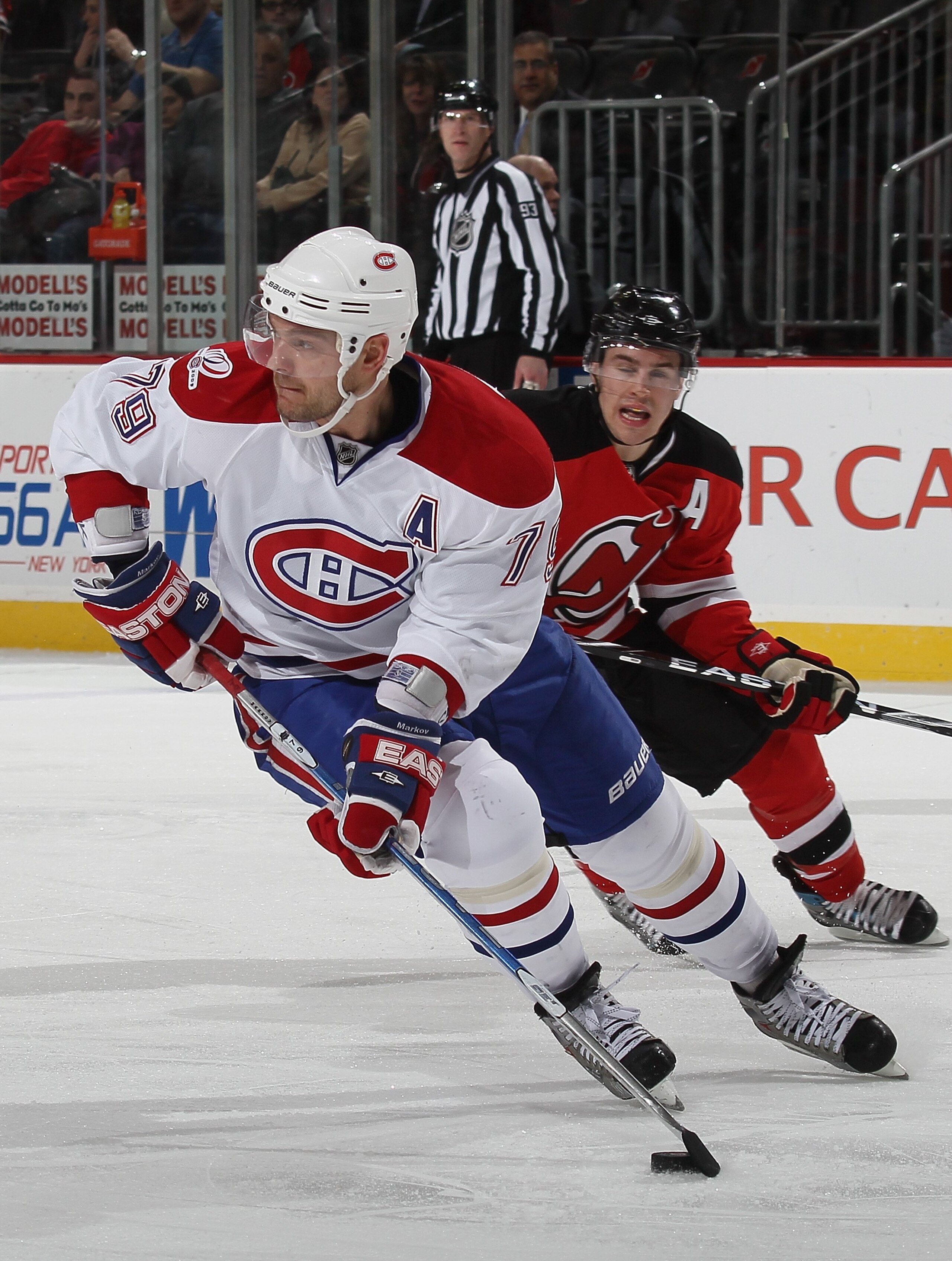 NEWARK, NJ - JANUARY 22: Andrei Markov #79 of the Montreal Canadiens skates against the New Jersey Devils at the Prudential Center on January 22, 2010 in Newark, New Jersey. (Photo by Bruce Bennett/Getty Images)