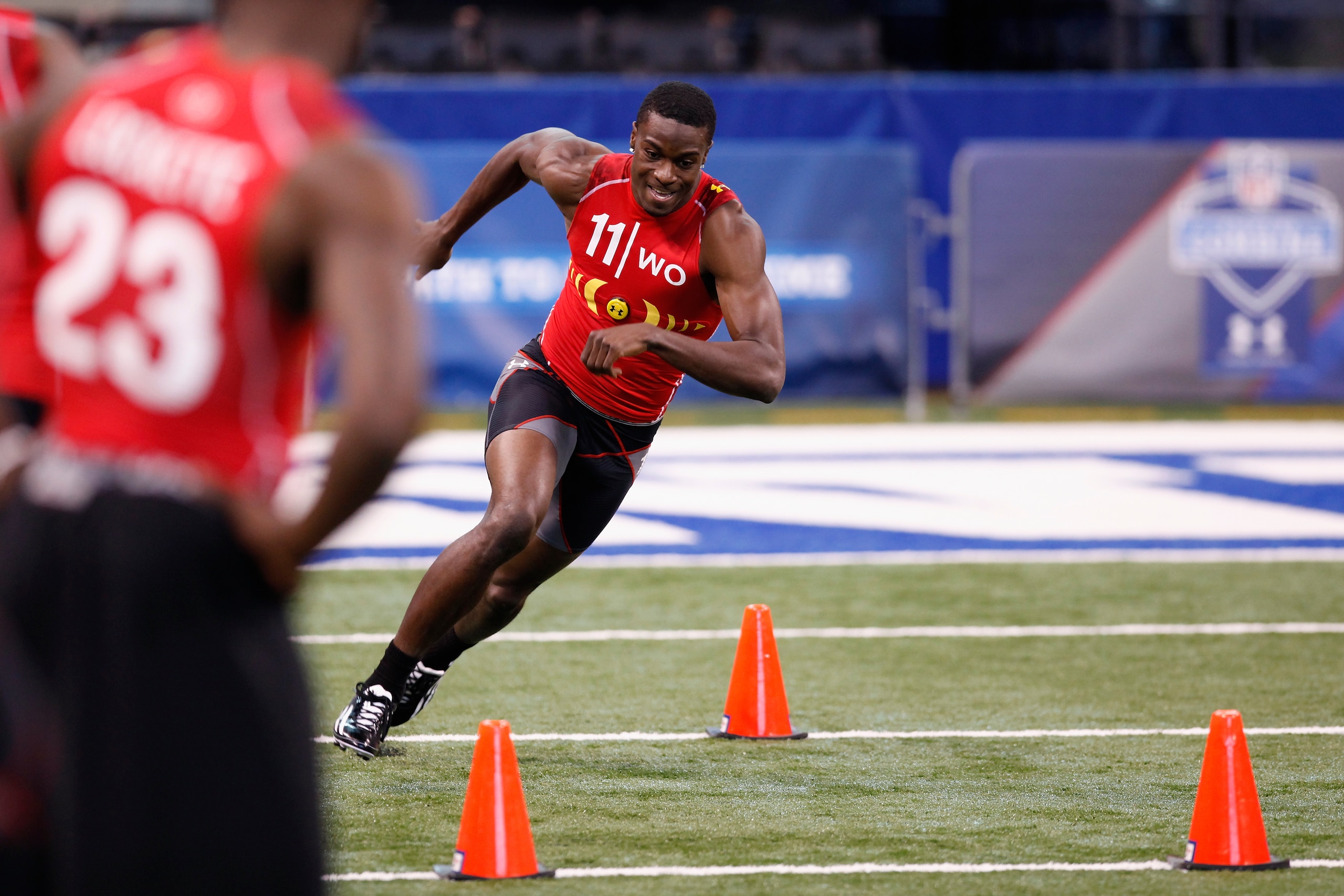 INDIANAPOLIS, IN - FEBRUARY 27: Wide receiver A.J. Green of Georgia runs through a drill during the 2011 NFL Scouting Combine at Lucas Oil Stadium on February 27, 2011 in Indianapolis, Indiana. (Photo by Joe Robbins/Getty Images) INDIANAPOLIS, IN - FEBRUARY 27: Wide receiver A.J. Green of Georgia runs through a drill during the 2011 NFL Scouting Combine at Lucas Oil Stadium on February 27, 2011 in Indianapolis, Indiana. (Photo by Joe Robbins/Getty Images)