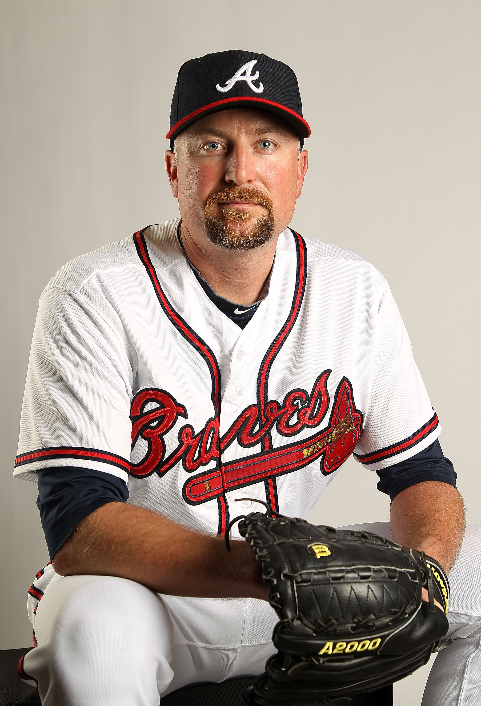 LAKE BUENA VISTA, FL - FEBRUARY 21: Scott Linebrink #19 of the Atlanta Braves during Photo Day at  Champion Stadium at ESPN Wide World of Sports Complex on February 21, 2011 in Lake Buena Vista, Florida.  (Photo by Mike Ehrmann/Getty Images)