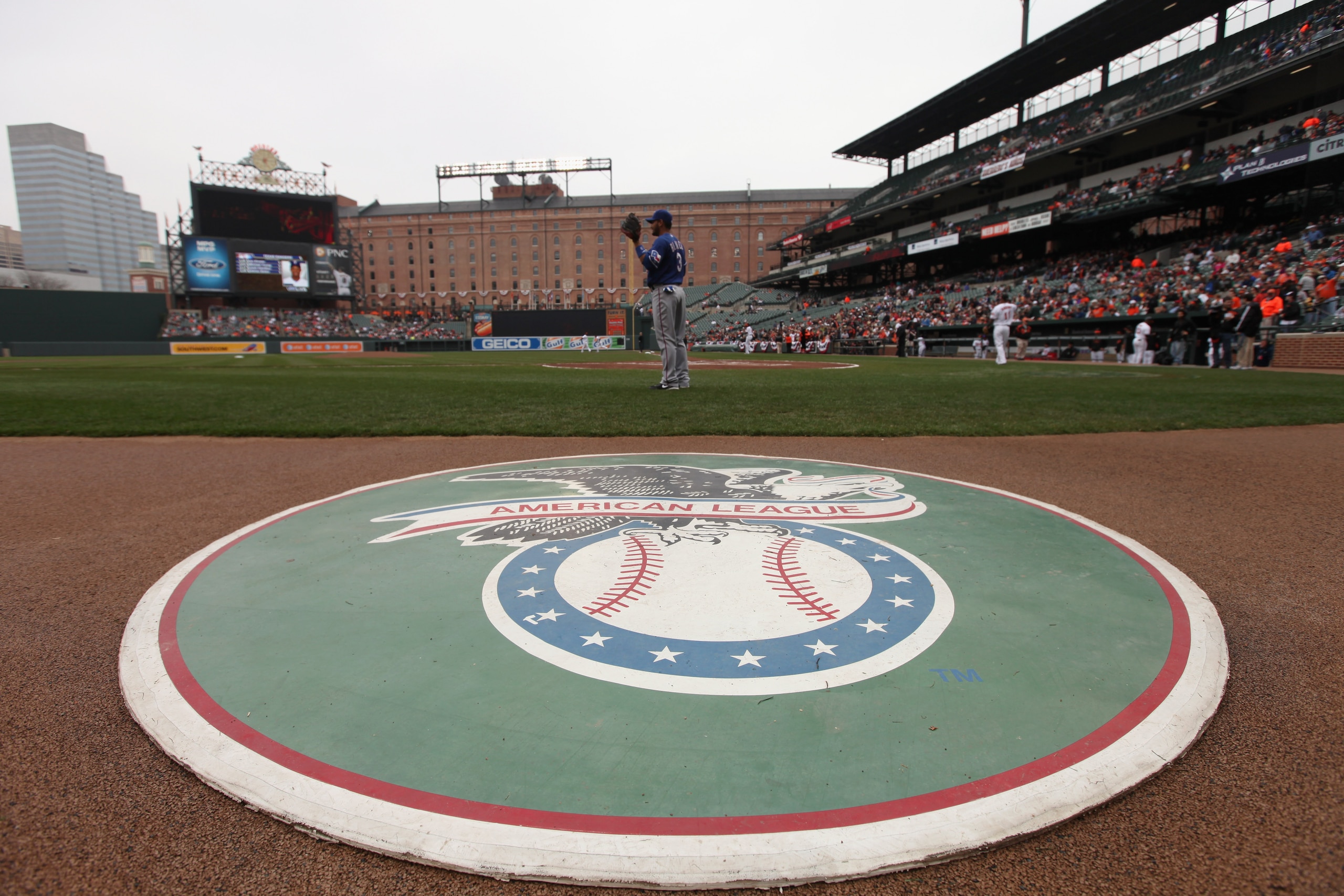 BALTIMORE, MD - APRIL 10:  Andres Blanco #3 of the Texas Rangers warms up before the start of their game against the Baltimore Orioles at Oriole Park at Camden Yards on April 10, 2011 in Baltimore, Maryland.  (Photo by Rob Carr/Getty Images)