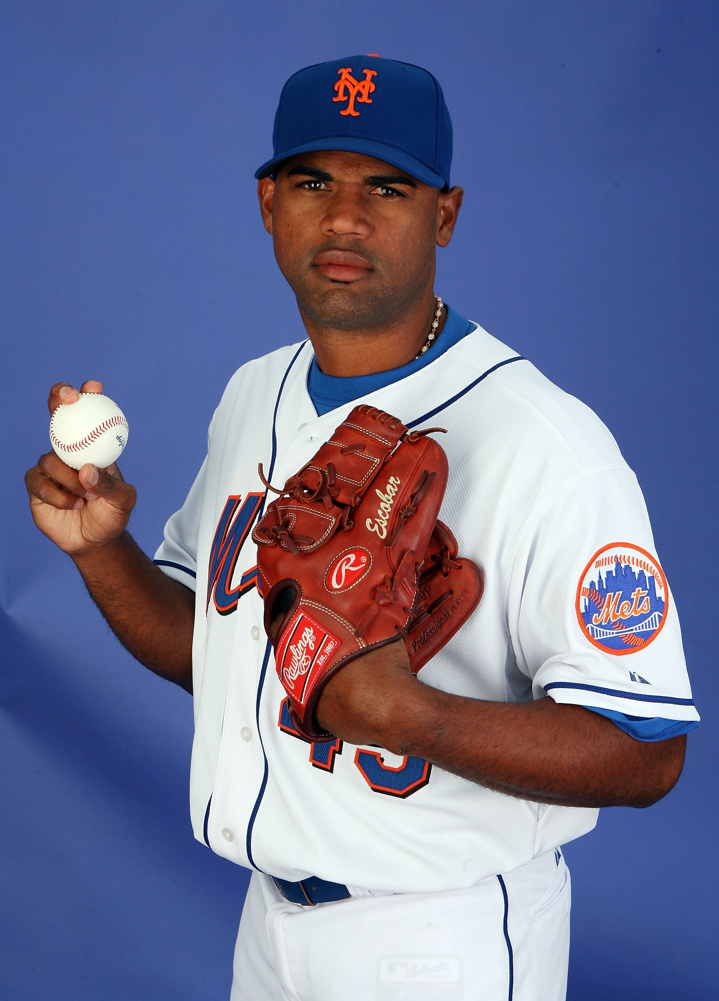 PORT ST. LUCIE, FL - FEBRUARY 27:  Pitcher Kelvim Escobar #45 of the New York Mets poses during photo day at Tradition Field on February 27, 2010 in Port St. Lucie, Florida.  (Photo by Doug Benc/Getty Images)