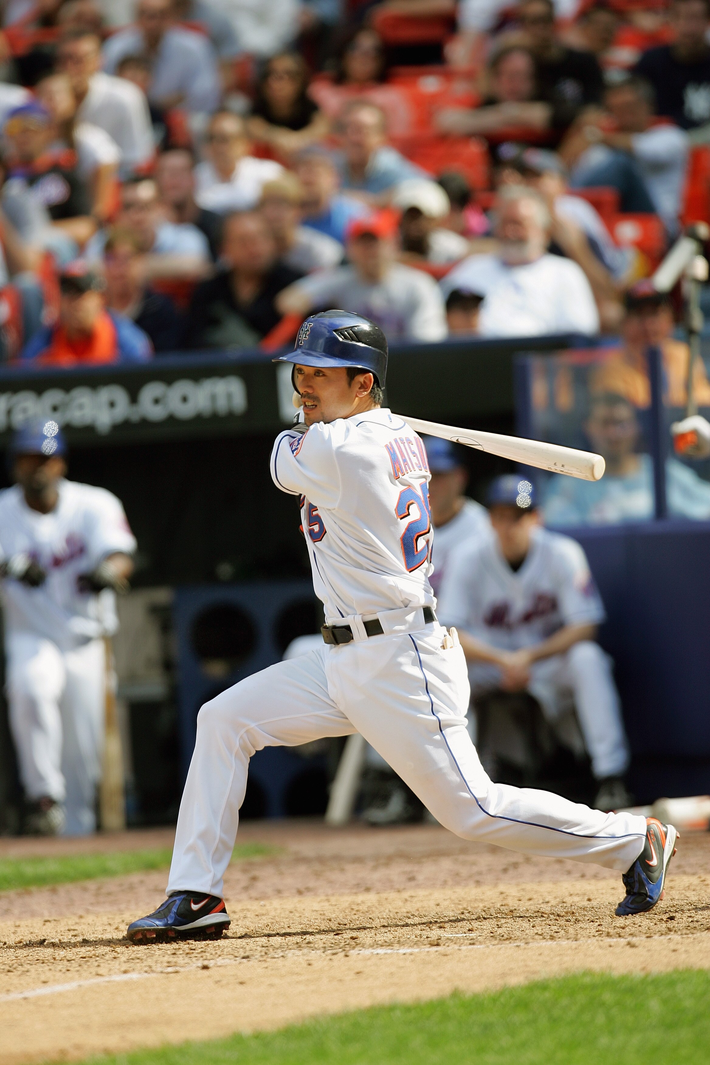 FLUSHING, NY - MAY 20:  Kazuo Matsui #25 of the New York Mets bats against the New York Yankees at Shea Stadium on May 20, 2006 in Flushing, New York. The Yankees defeated the Mets 5-4 in 11 innings.  (Photo by Chris Trotman/Getty Images)