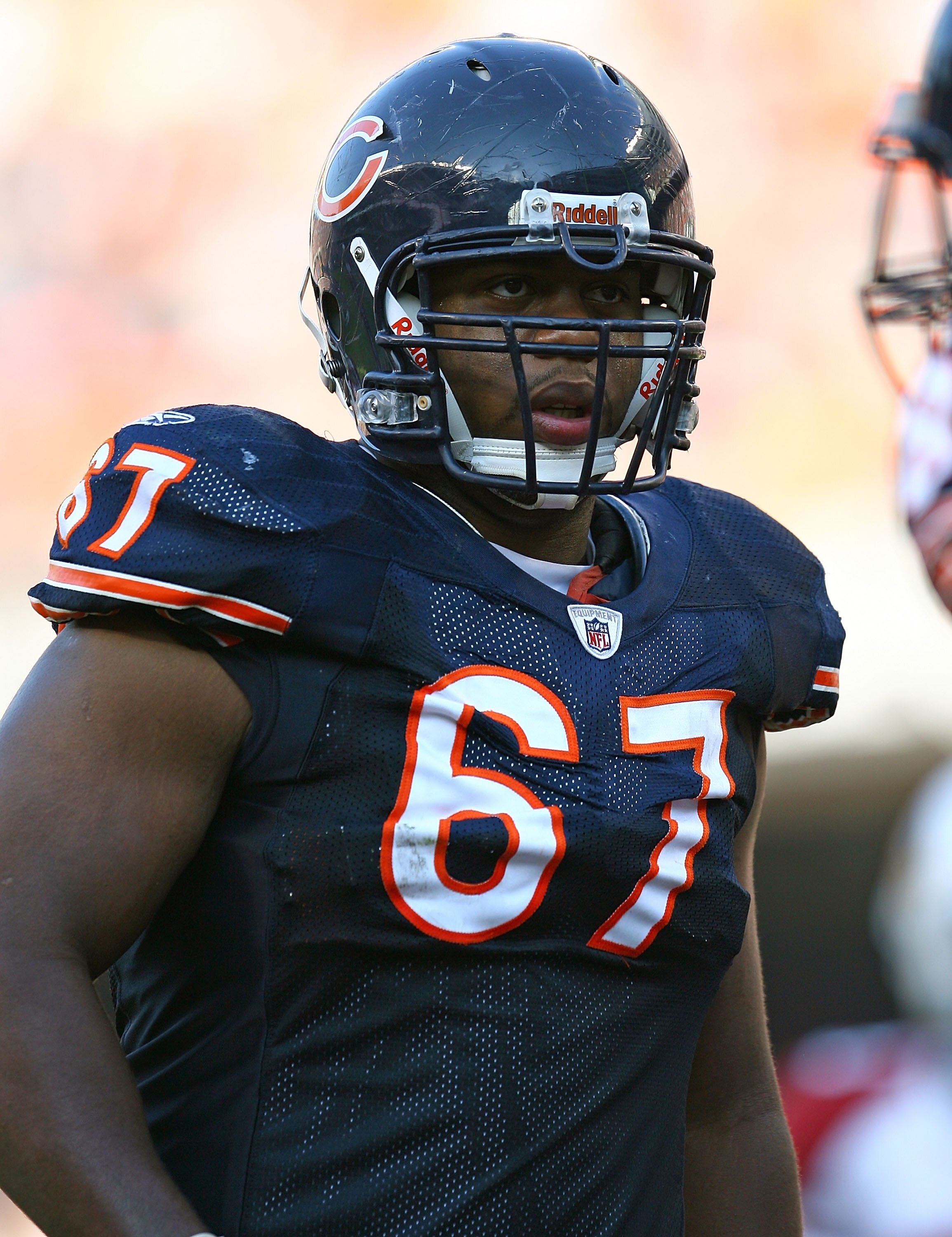 CHICAGO - NOVEMBER 08: Josh Beekman #67 of the Chicago Bears waits in the huddle for the play call against the Arizona Cardinals at Soldier Field on November 8, 2009 in Chicago, Illinois. The Cardinals defeated the Bears 41-21. (Photo by Jonathan Daniel/G