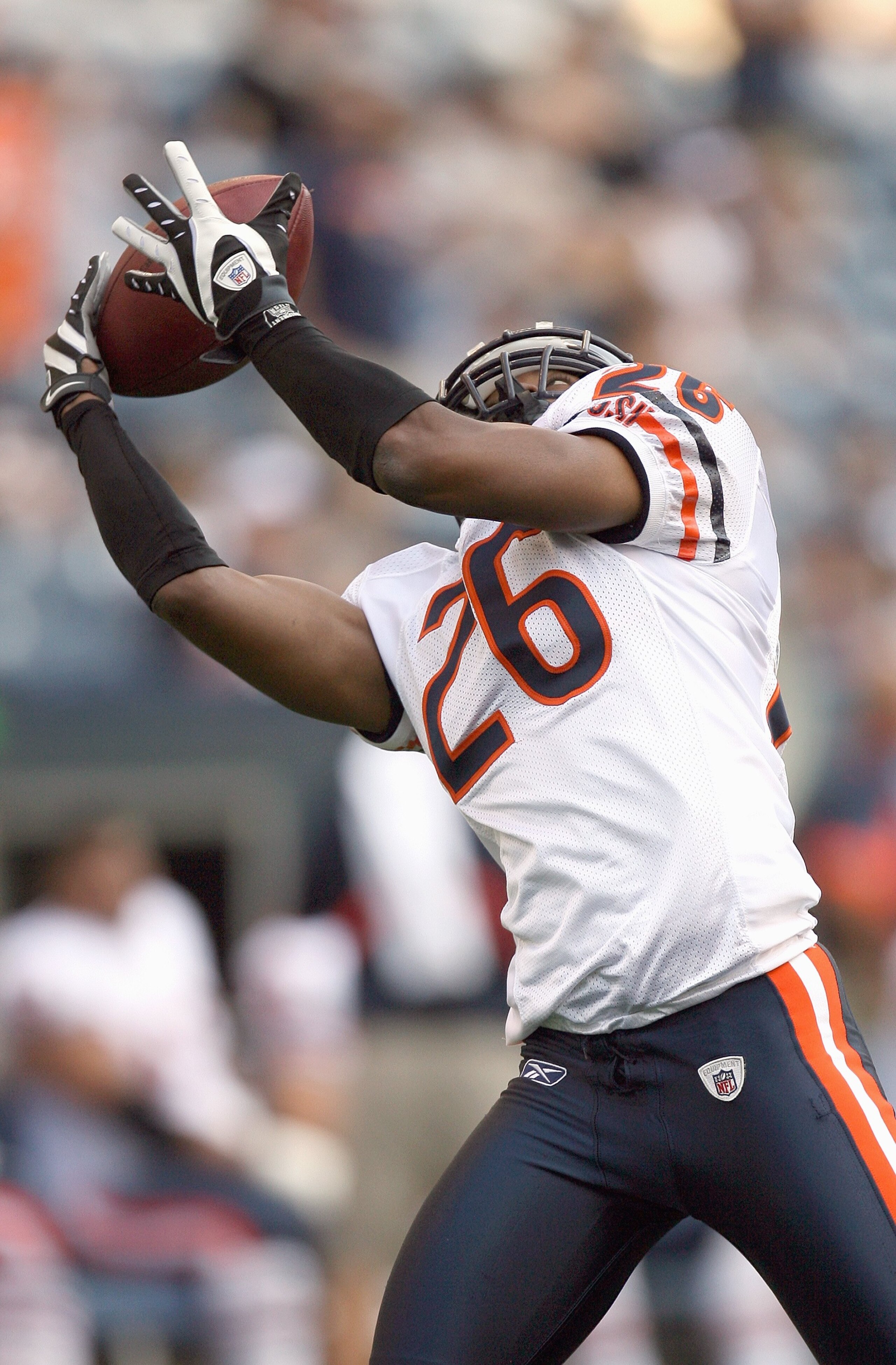 SEATTLE - AUGUST 16:  Trumaine McBride #26 of the Chicago Bears catches the ball before the game against the Seattle Seahawks at Qwest Field on August 16, 2008 in Seattle, Washington. The Seahawks defeated the Bears 29-26. (Photo by Otto Greule Jr/Getty I