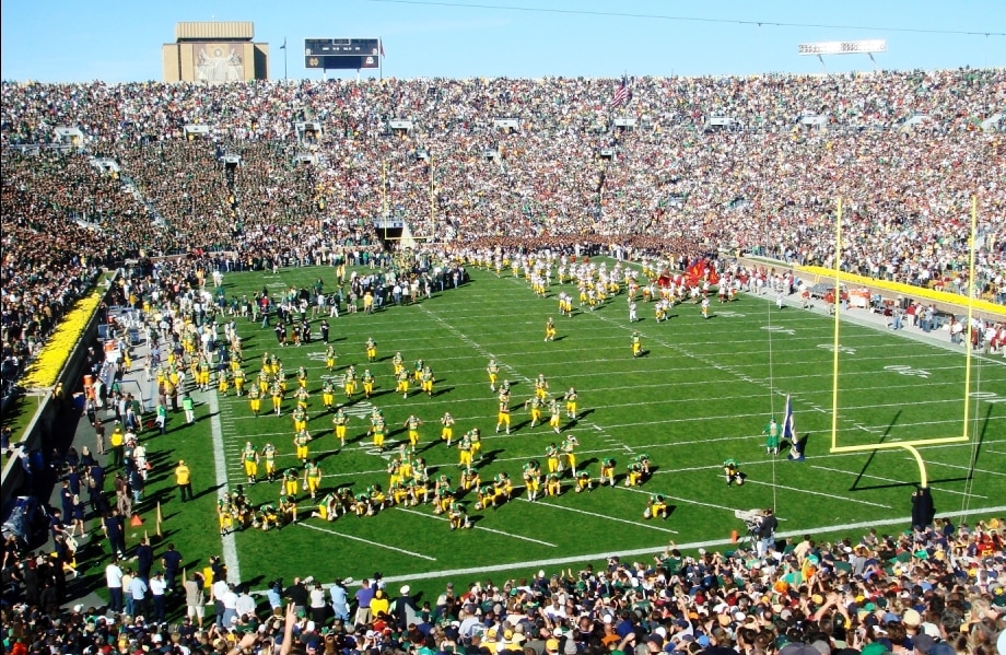 Pregame USC - Notre Dame Players Taking the Field in South Bend