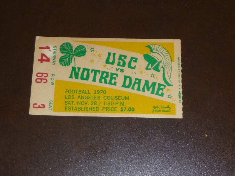 1970 USC vs Notre Dame ticket