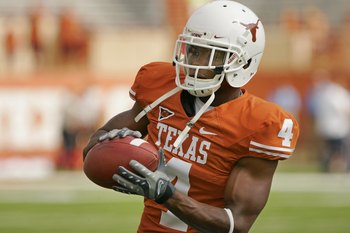 AUSTIN, TX - NOVEMBER 07:  Defensive back Aaron Williams #4 of the Texas Longhorns practices before a game against the UCF Knights on November 7, 2009 at Darrell K Royal - Texas Memorial Stadium in Austin, Texas.  Texas won 35-3.  (Photo by Brian Bahr/Get