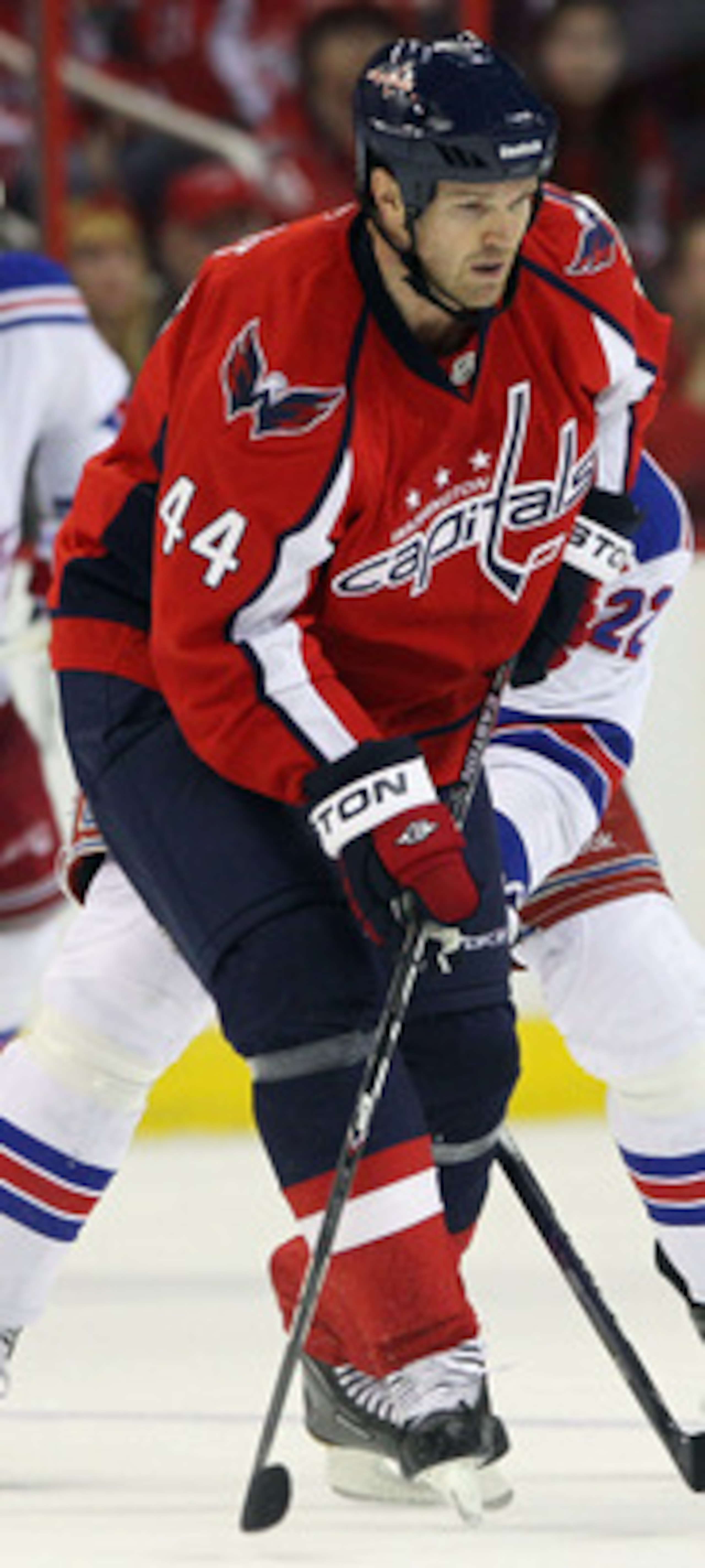 WASHINGTON, DC - APRIL 15: Jason Arnott #44 of the Washington Capitals skates against the New York Rangers in Game Two of the Eastern Conference Quarterfinals during the 2011 NHL Stanley Cup Playoffs at Verizon Center on April 15, 2011 in Washington, DC.