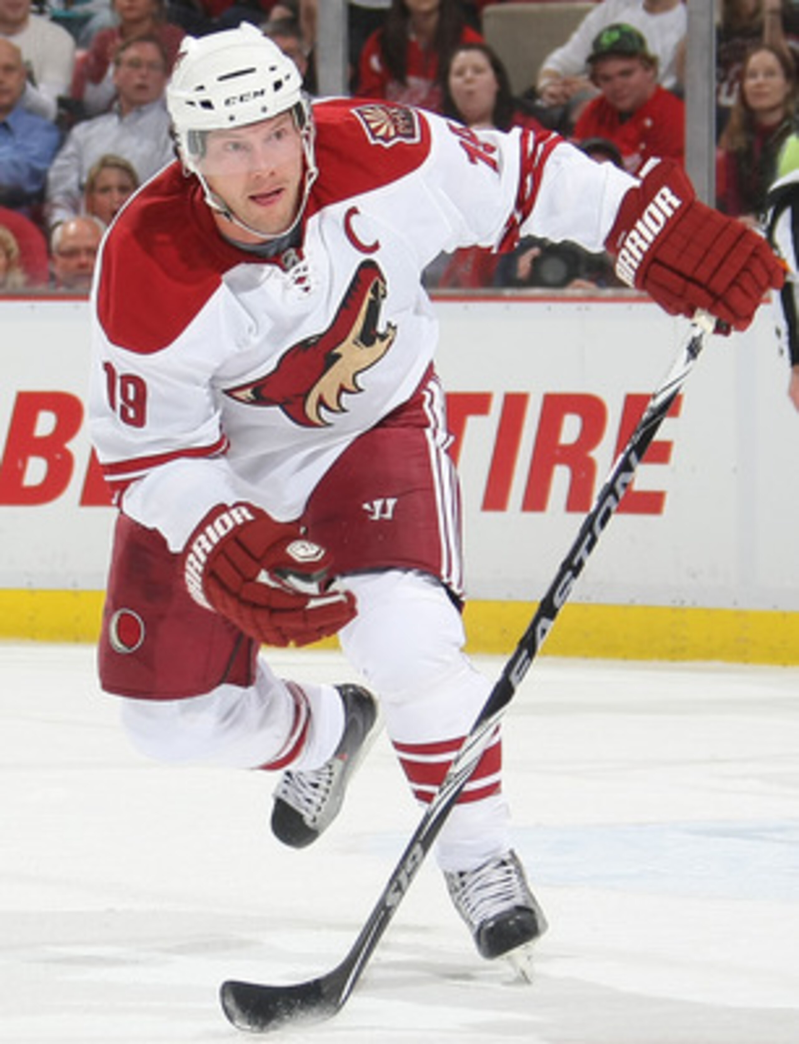 DETROIT, MI- APRIL 13:  Shane Doan #19 of the Phoenix Coyotes skates against the Detroit Red Wings in Game One of the Western Conference Quarterfinals during the 2011 NHL Stanley Cup Playoffs at Joe Louis Arena on April 13, 2011 in Detroit, Michigan.(Phot