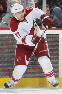 DETROIT, MI- APRIL 13: Radim Vrbata #17 of the Phoenix Coyotes skates against the Detroit Red Wings in Game One of the Western Conference Quarterfinals during the 2011 NHL Stanley Cup Playoffs at Joe Louis Arena on April 13, 2011 in Detroit, Michigan.(Pho