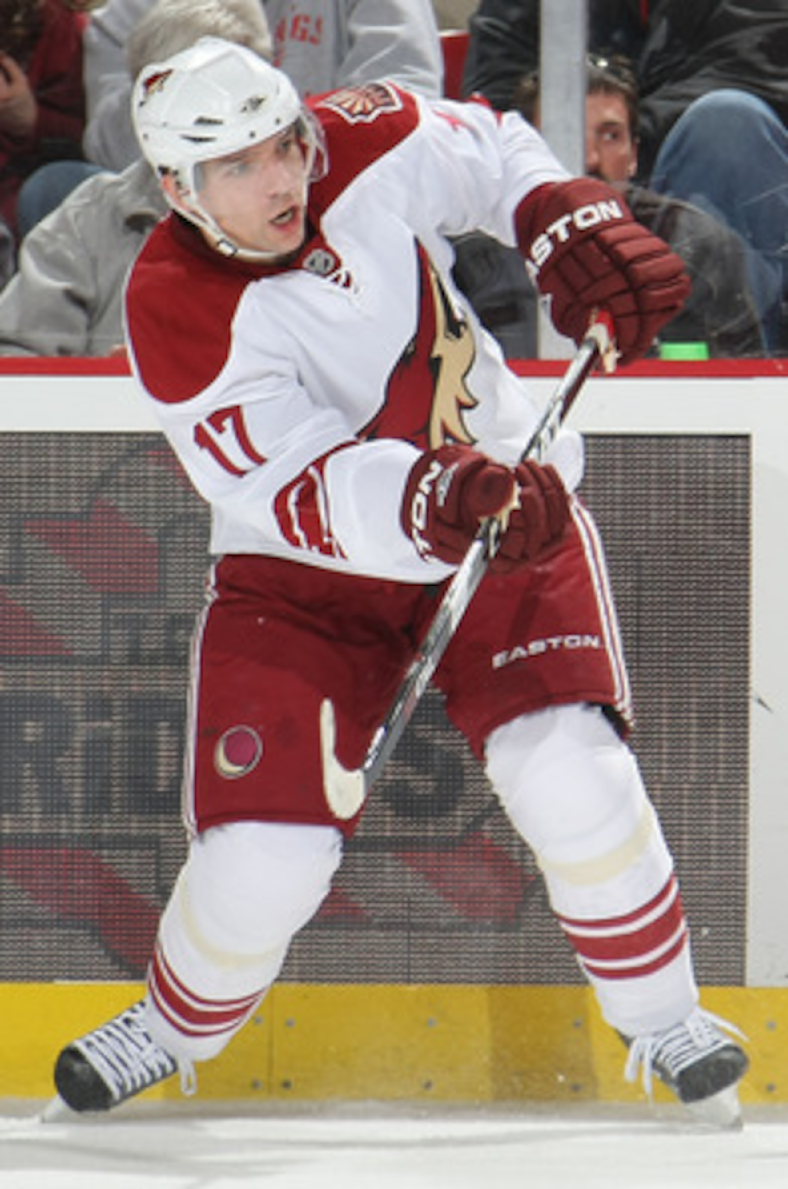 DETROIT, MI- APRIL 13: Radim Vrbata #17 of the Phoenix Coyotes skates against the Detroit Red Wings in Game One of the Western Conference Quarterfinals during the 2011 NHL Stanley Cup Playoffs at Joe Louis Arena on April 13, 2011 in Detroit, Michigan.(Pho