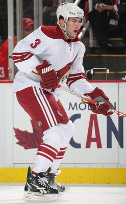 DETROIT, MI- APRIL 13:  Keith Yandle #3 of the Phoenix Coyotes skates against the Detroit Red Wings in Game One of the Western Conference Quarterfinals during the 2011 NHL Stanley Cup Playoffs at Joe Louis Arena on April 13, 2011 in Detroit, Michigan.(Pho