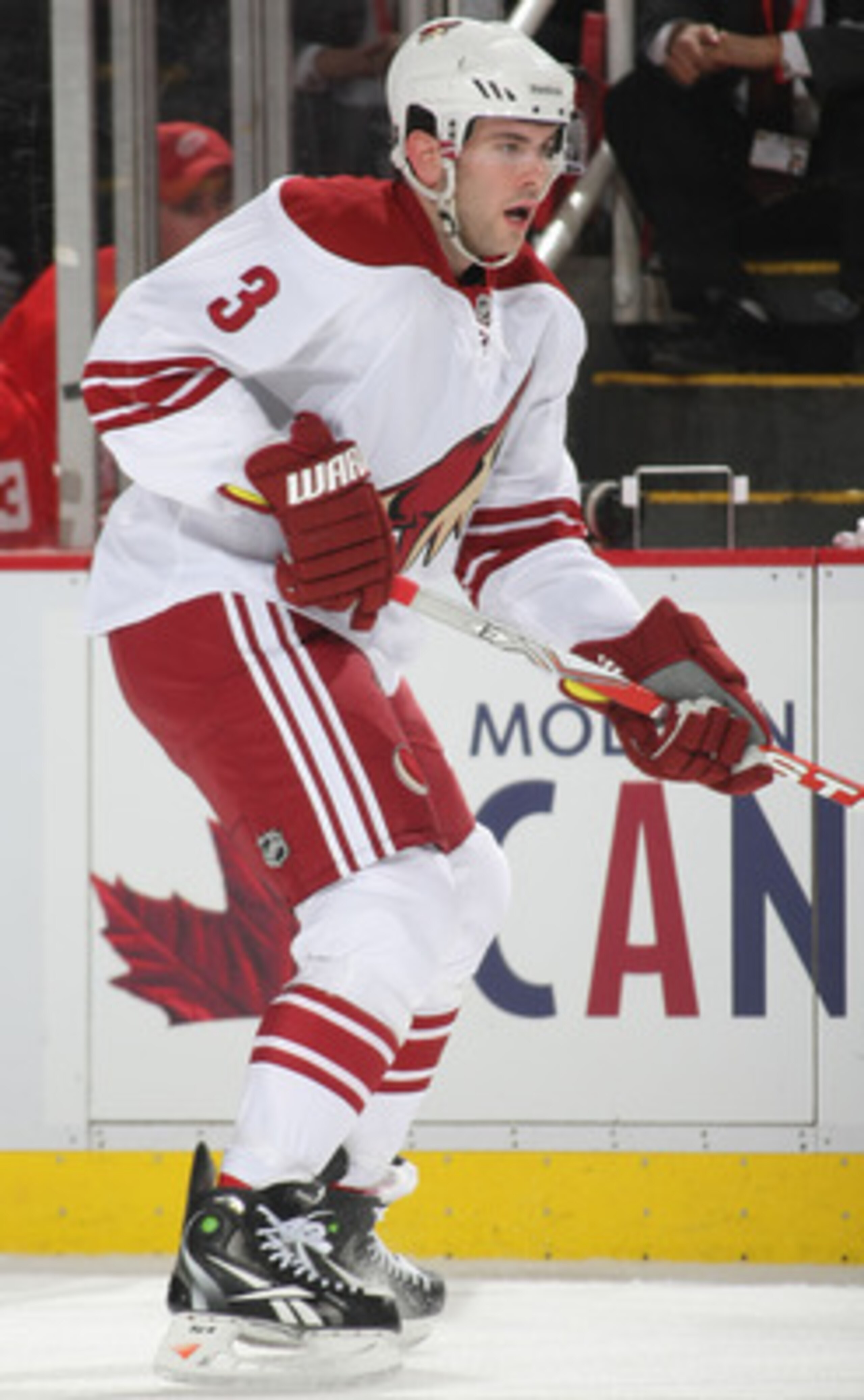 DETROIT, MI- APRIL 13:  Keith Yandle #3 of the Phoenix Coyotes skates against the Detroit Red Wings in Game One of the Western Conference Quarterfinals during the 2011 NHL Stanley Cup Playoffs at Joe Louis Arena on April 13, 2011 in Detroit, Michigan.(Pho