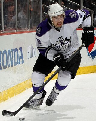 ANAHEIM, CA - APRIL 8:  Drew Doughty #8 of the Los Angeles Kings skates with the puck against the Anaheim Ducks at Honda Center on April 8, 2011 in Anaheim, California.   (Photo by Stephen Dunn/Getty Images)