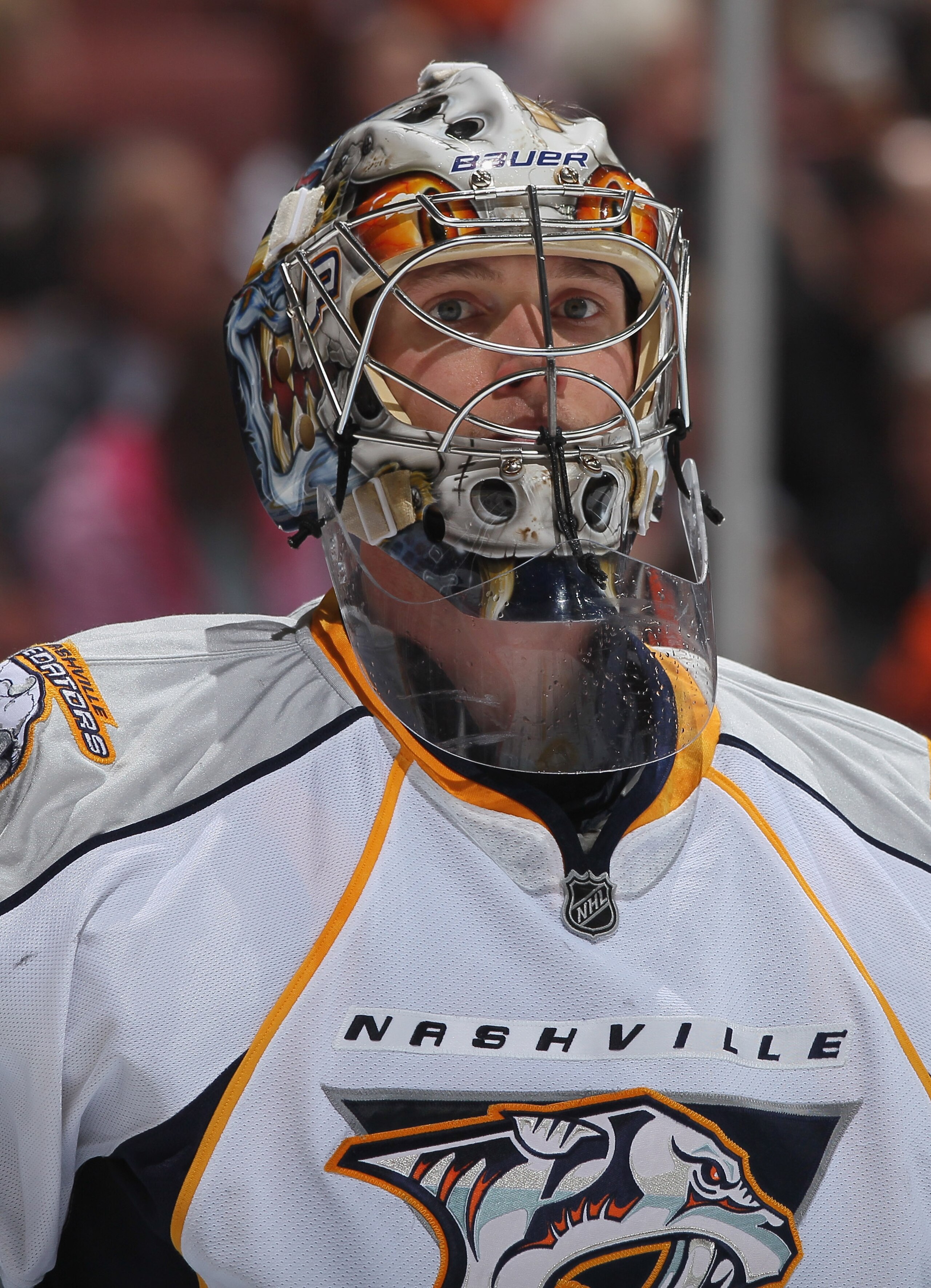 ANAHEIM, CA - APRIL 13:  Goaltender Pekka Rinne  #35 of the Nashville Predators looks on against the Anaheim Ducks in Game One of the Western Conference Quarterfinals during the 2011 NHL Stanley Cup Playoffs at Honda Center on April 13, 2011 in Anaheim, C