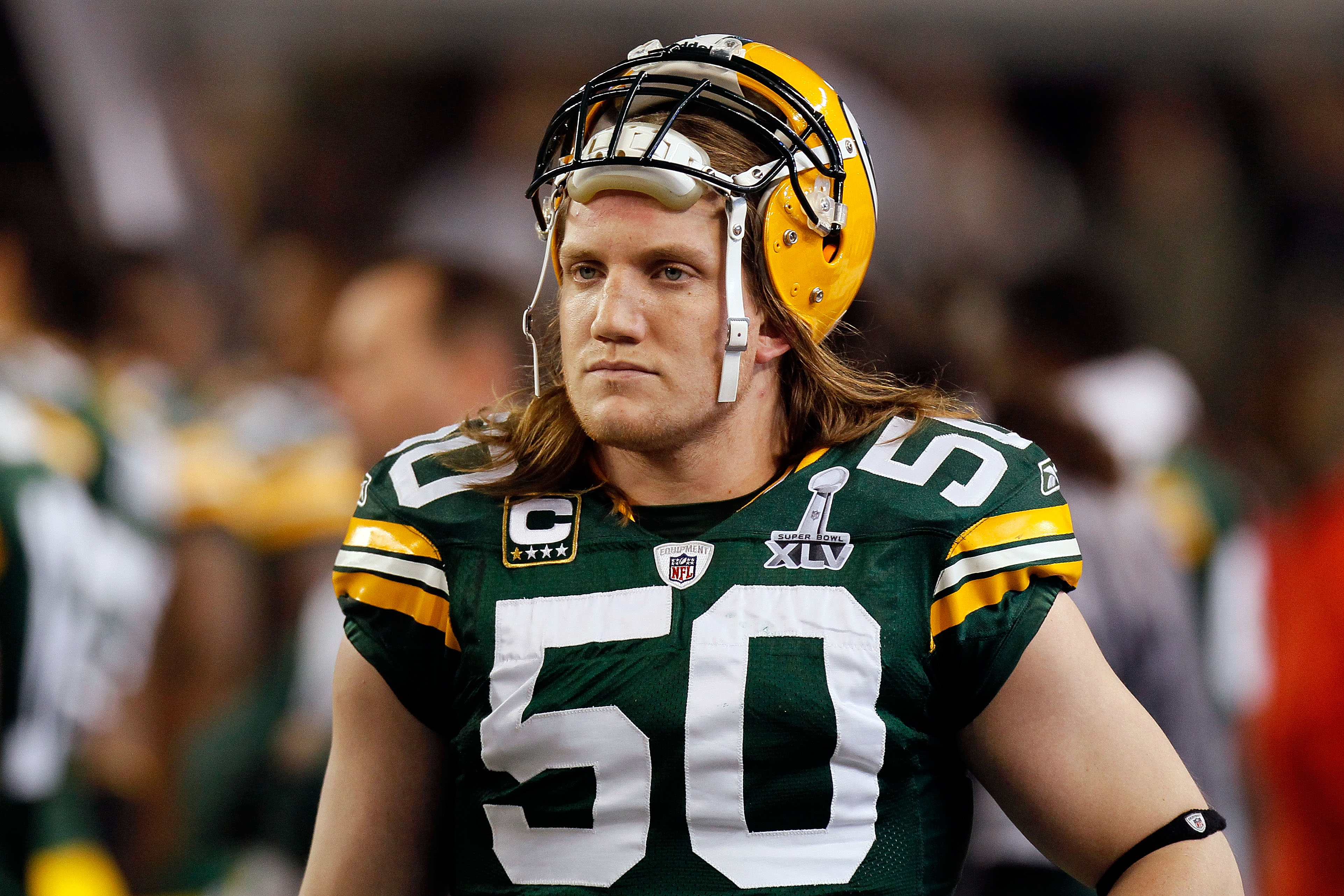 ARLINGTON, TX - FEBRUARY 06:  A.J. Hawk #50 of the Green Bay Packers looks on from the sideline against the Pittsburgh Steelers during Super Bowl XLV at Cowboys Stadium on February 6, 2011 in Arlington, Texas. The Packers won 31-25. (Photo by Kevin C. Cox
