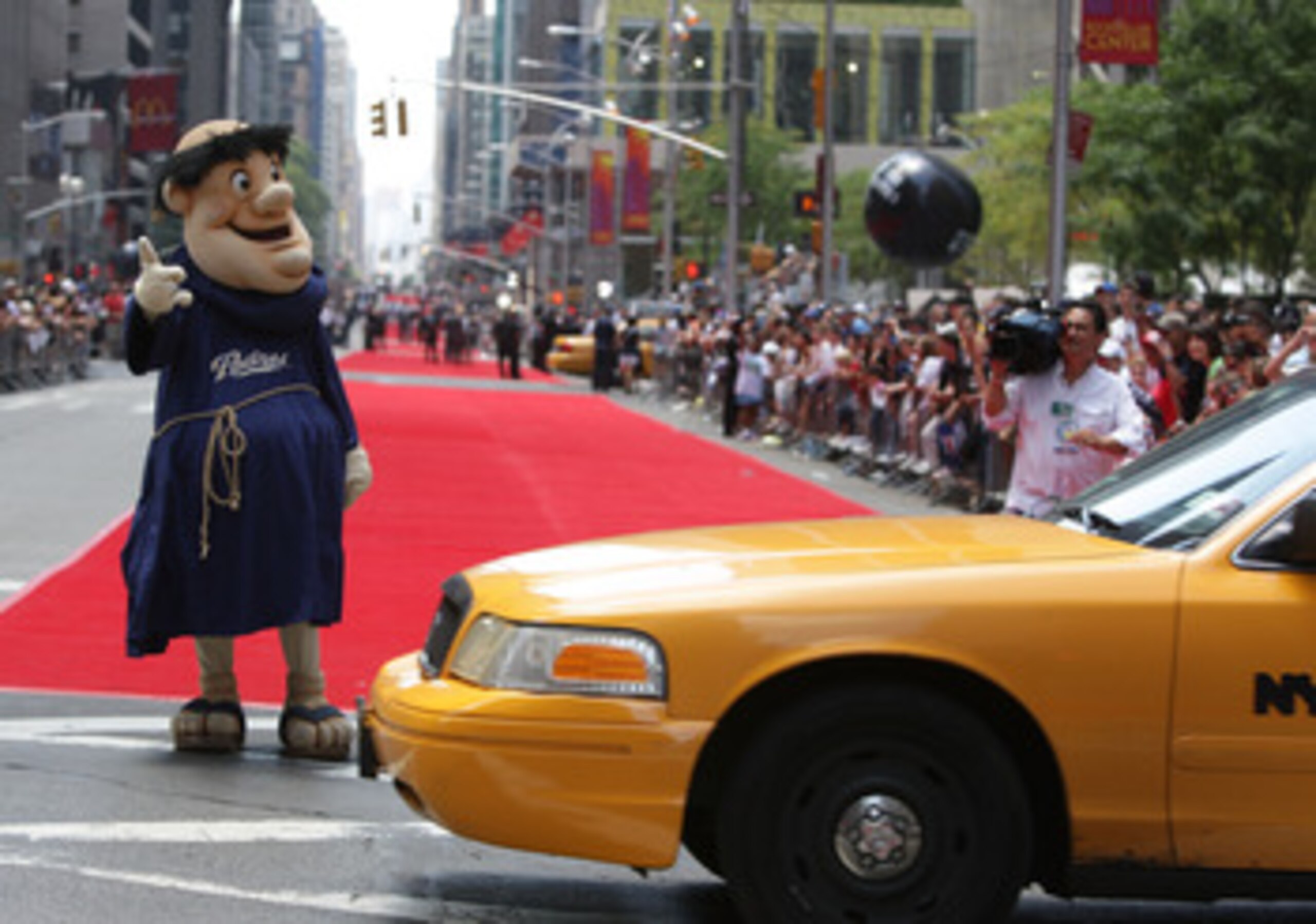 NEW YORK - JULY 15:  Swinging Friar the mascot of the San Diego Padres during the MLB All-Star Game Red Carpet Parade on July 15, 2008 in New York City.  (Photo by Mike Stobe/Getty Images)