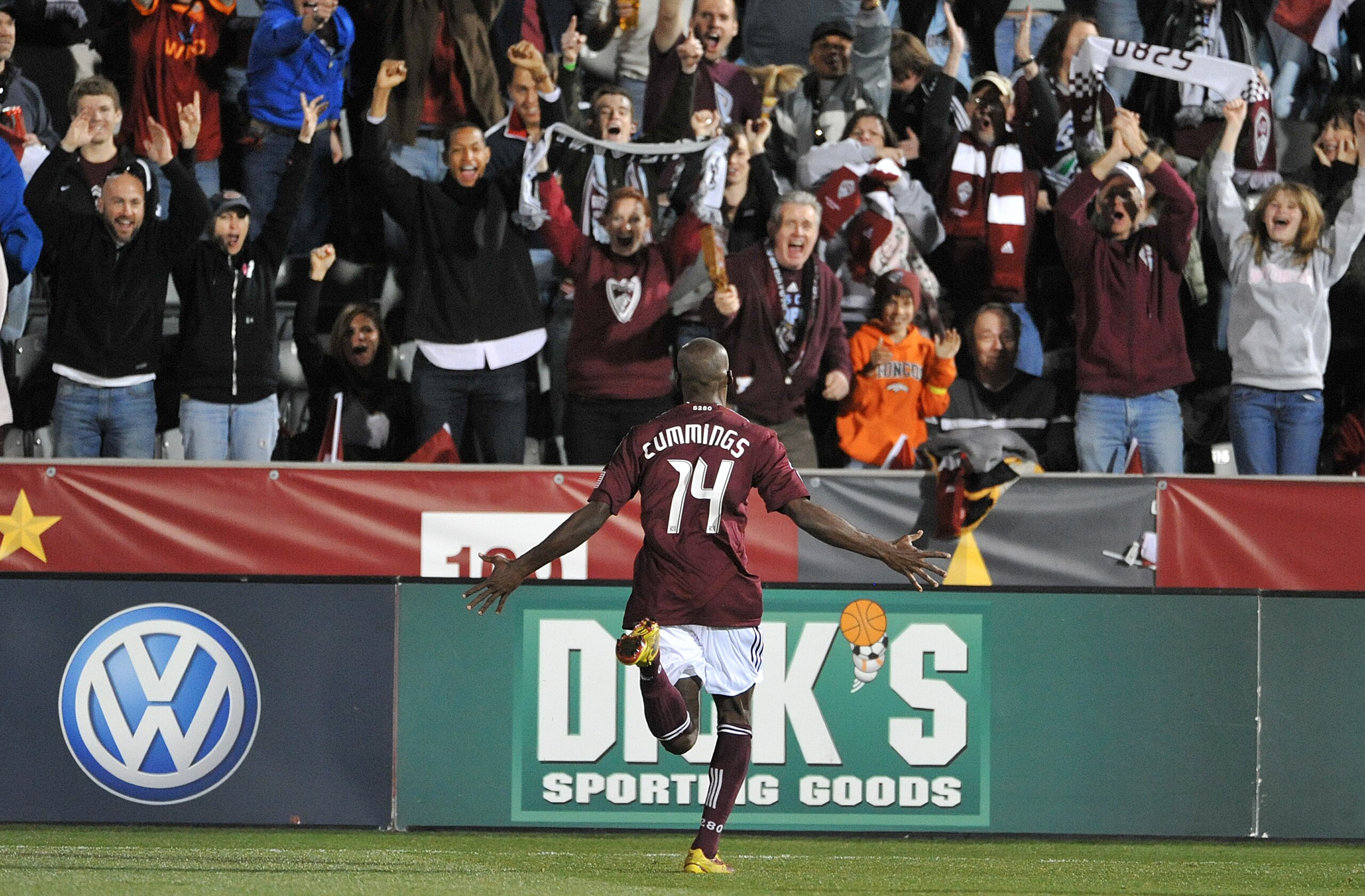 COMMERCE CITY, CO - MARCH 19: Omar Cummings #14 of the Colorado Rapids reacts to his goal against the Portland Timbers on March 19, 2011 at Dicks Sporting Goods Park in Commerce City, Colorado. (Photo by Bart Young/Getty Images) COMMERCE CITY, CO - MARCH 19: Omar Cummings #14 of the Colorado Rapids reacts to his goal against the Portland Timbers on March 19, 2011 at Dicks Sporting Goods Park in Commerce City, Colorado. (Photo by Bart Young/Getty Images)