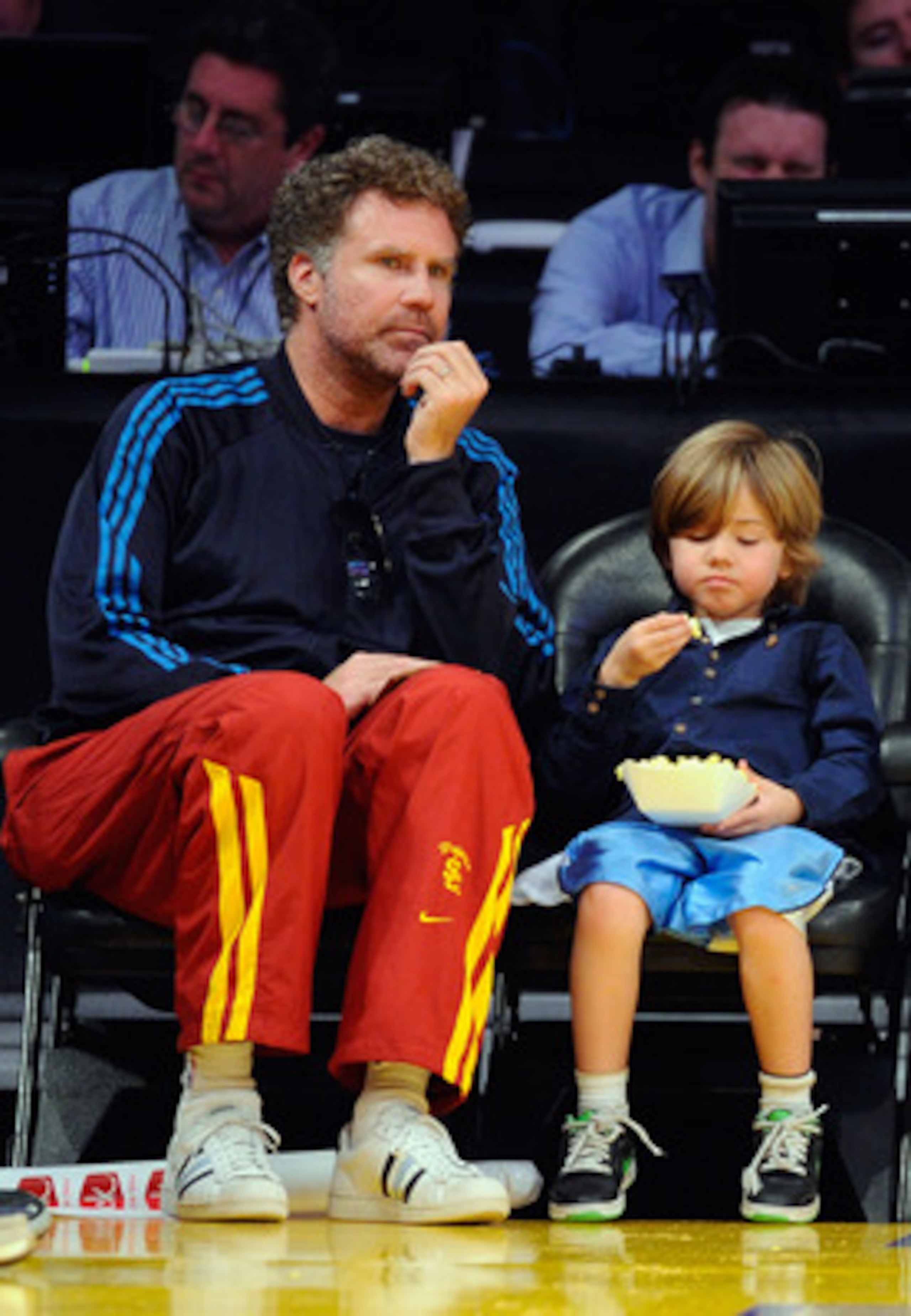 LOS ANGELES, CA - APRIL 03: Will Ferrell (L) and Matthias Ferrell attend the basketball game between the Los Angeles Lakers and the Denver Nuggets at Staples Center on April 3, 2011 in Los Angeles, California. NOTE TO USER: User expressly acknowledges and